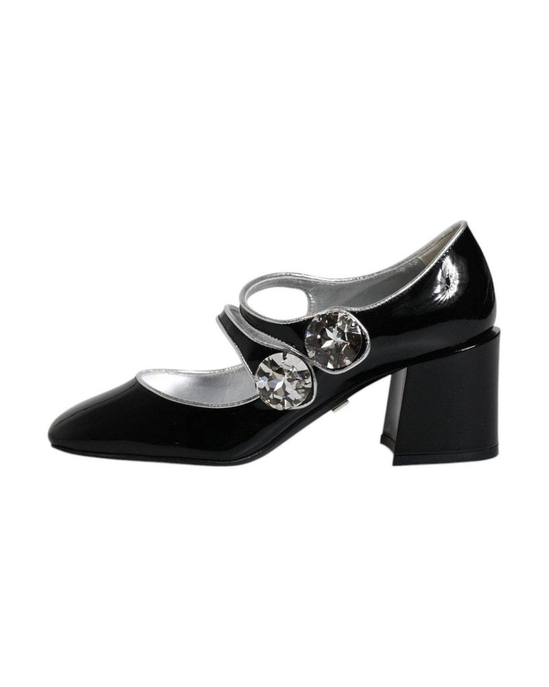 Dolce & Gabbana Black Patent Leather Crystal Mary Jane Pumps Shoes Heels