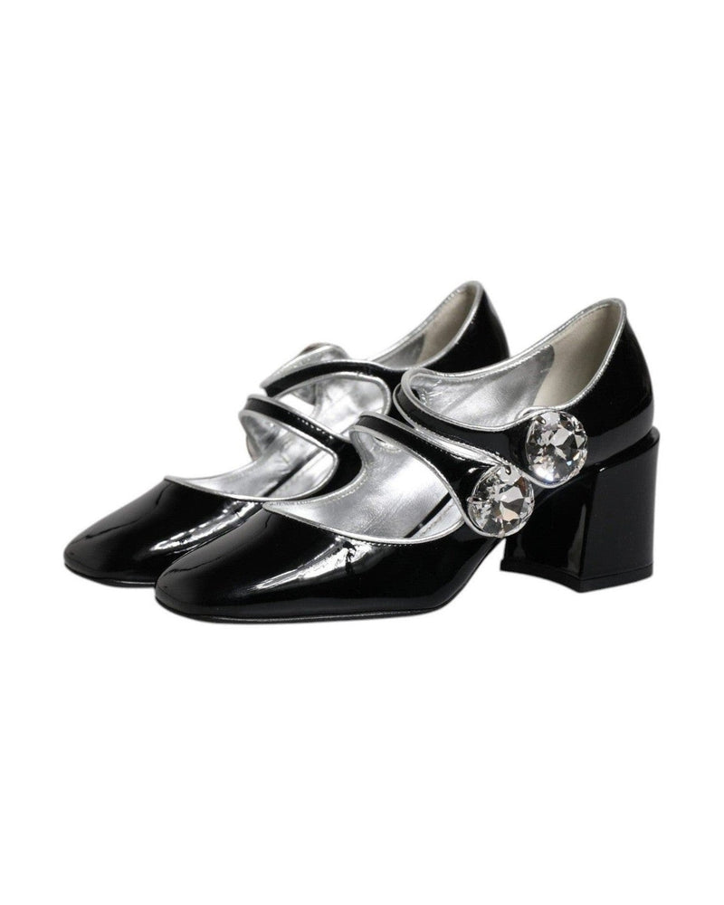 Dolce & Gabbana Black Patent Leather Crystal Mary Jane Pumps Shoes Heels