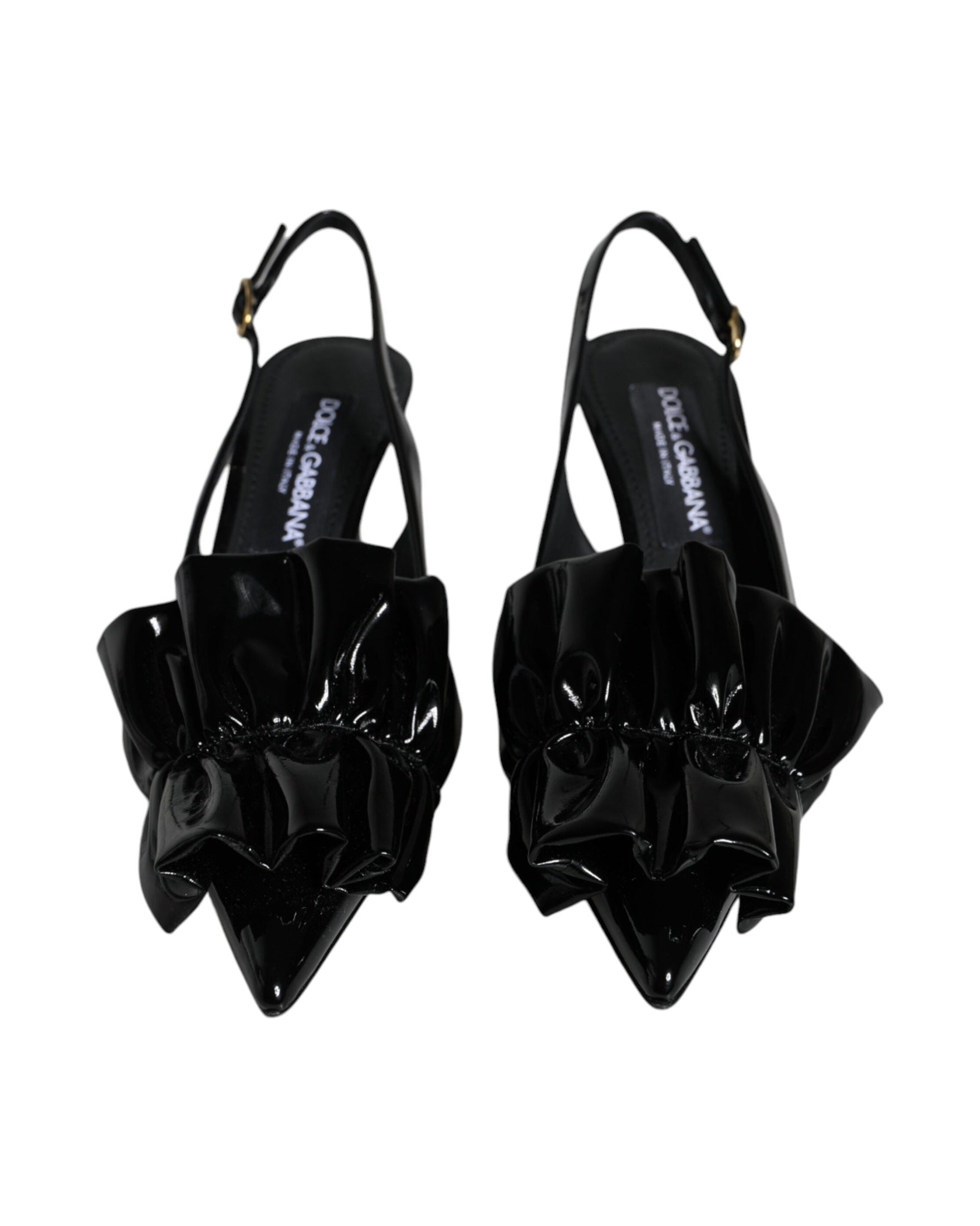 Dolce & Gabbana Black Patent Leather Heels Slingback Shoes Glam Steals