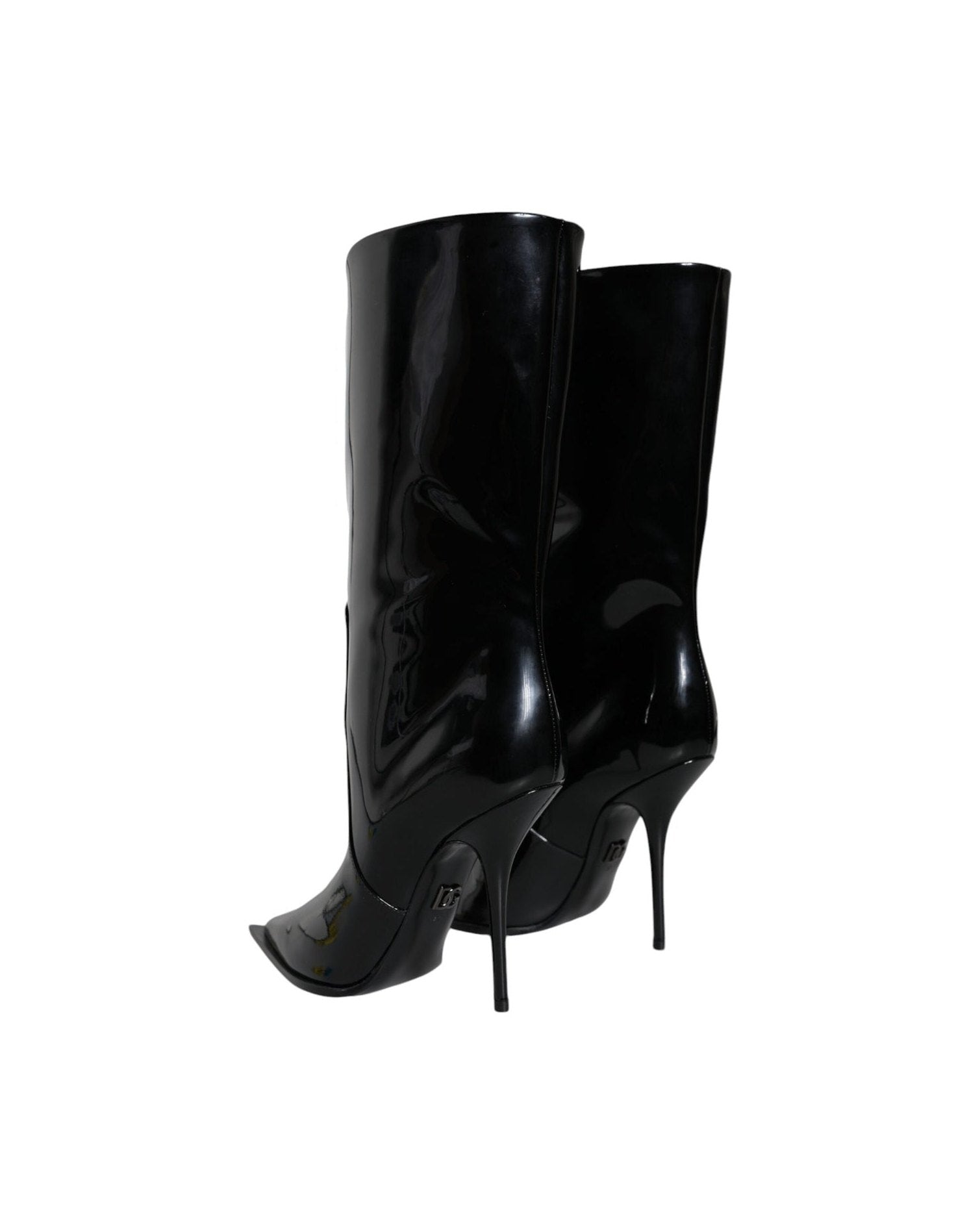 Dolce & Gabbana Black Patent Leather Mid Calf Boots Shoes Boots
