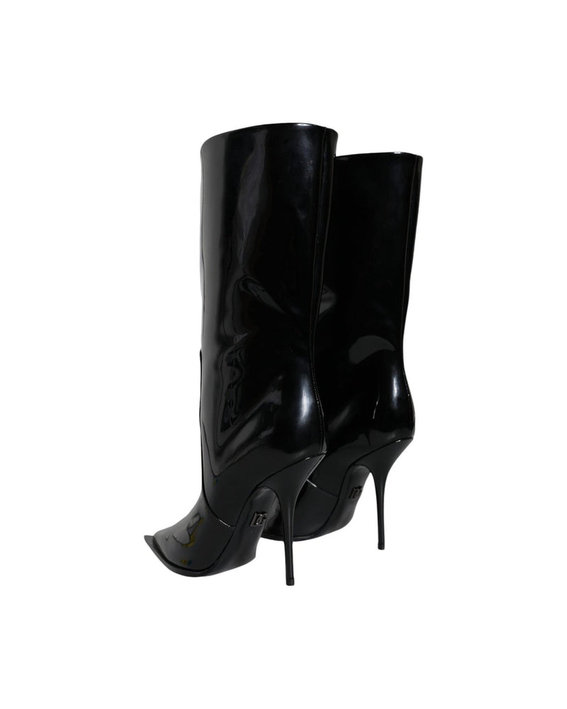 Dolce & Gabbana Black Patent Leather Mid Calf Boots Shoes Boots