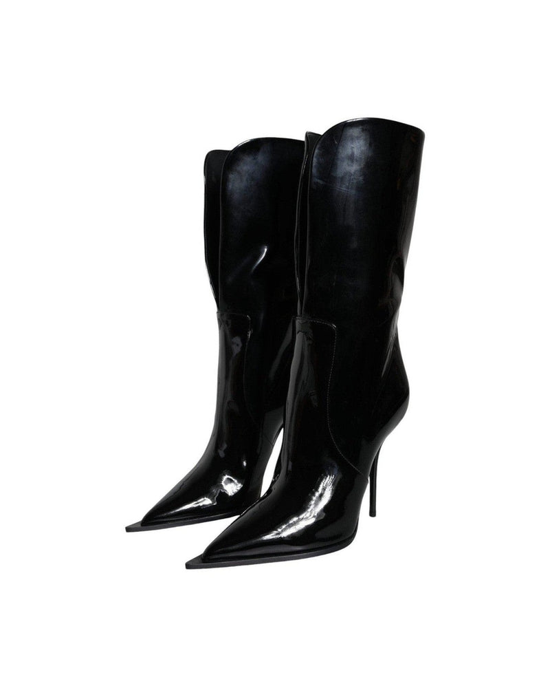 Dolce & Gabbana Black Patent Leather Mid Calf Boots Shoes Boots