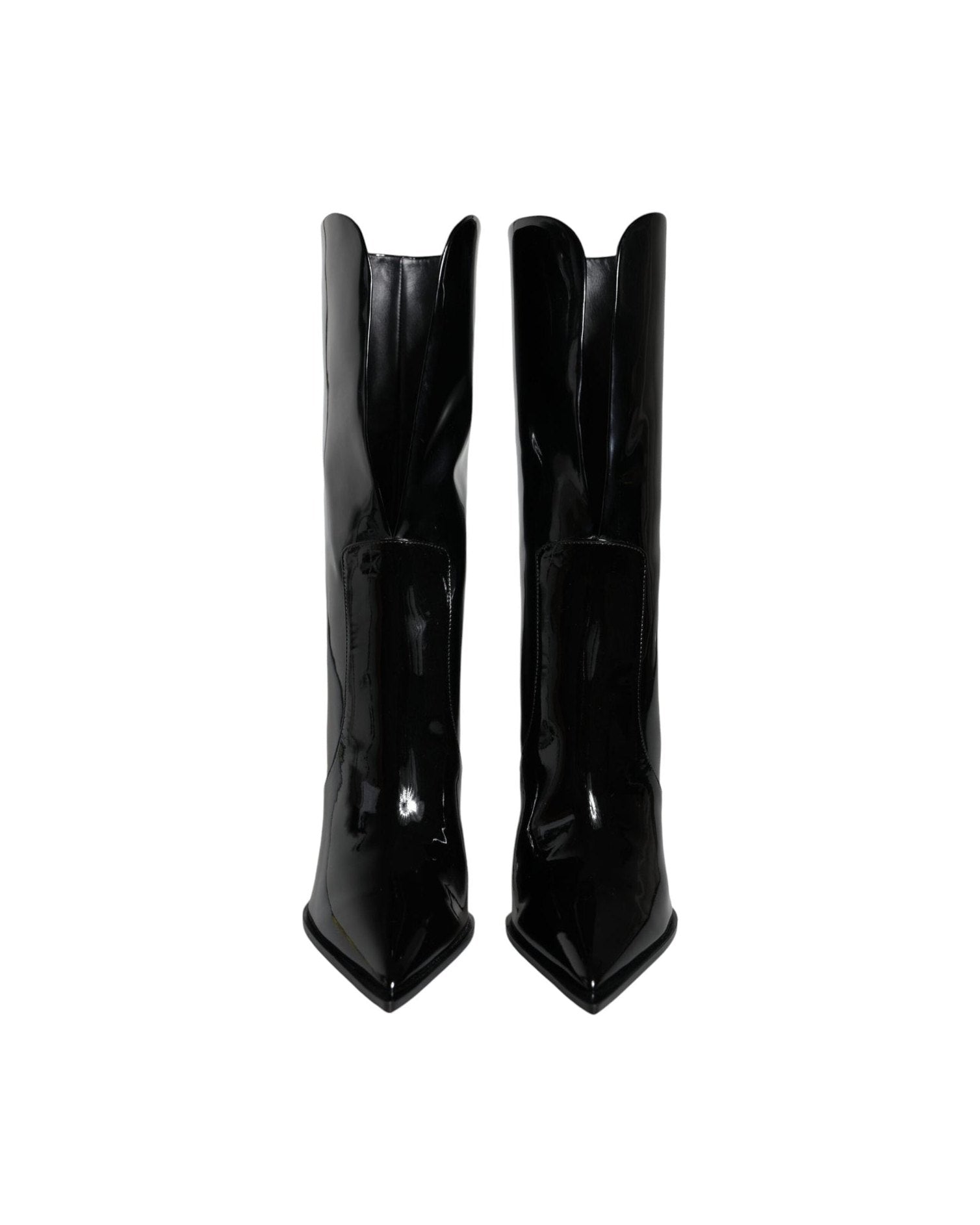 Dolce & Gabbana Black Patent Leather Mid Calf Boots Shoes Boots