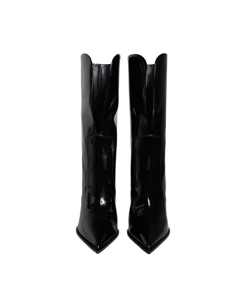 Dolce & Gabbana Black Patent Leather Mid Calf Boots Shoes Boots