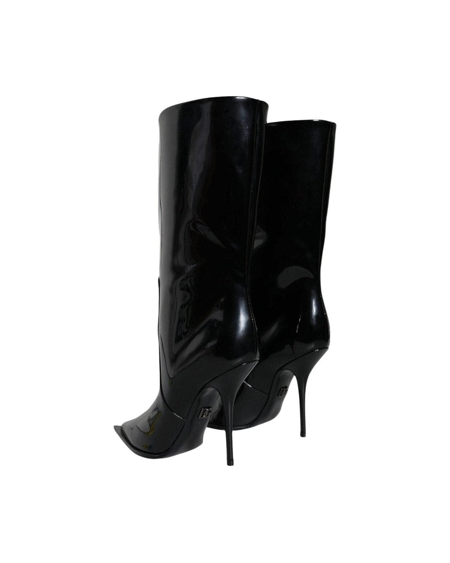 Dolce & Gabbana Black Patent Leather Mid Calf Boots Shoes Boots