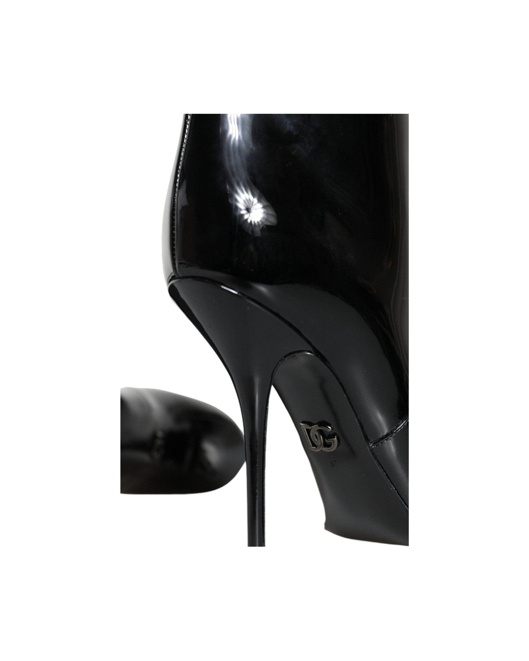 Dolce & Gabbana Black Patent Leather Mid Calf Boots Shoes Boots