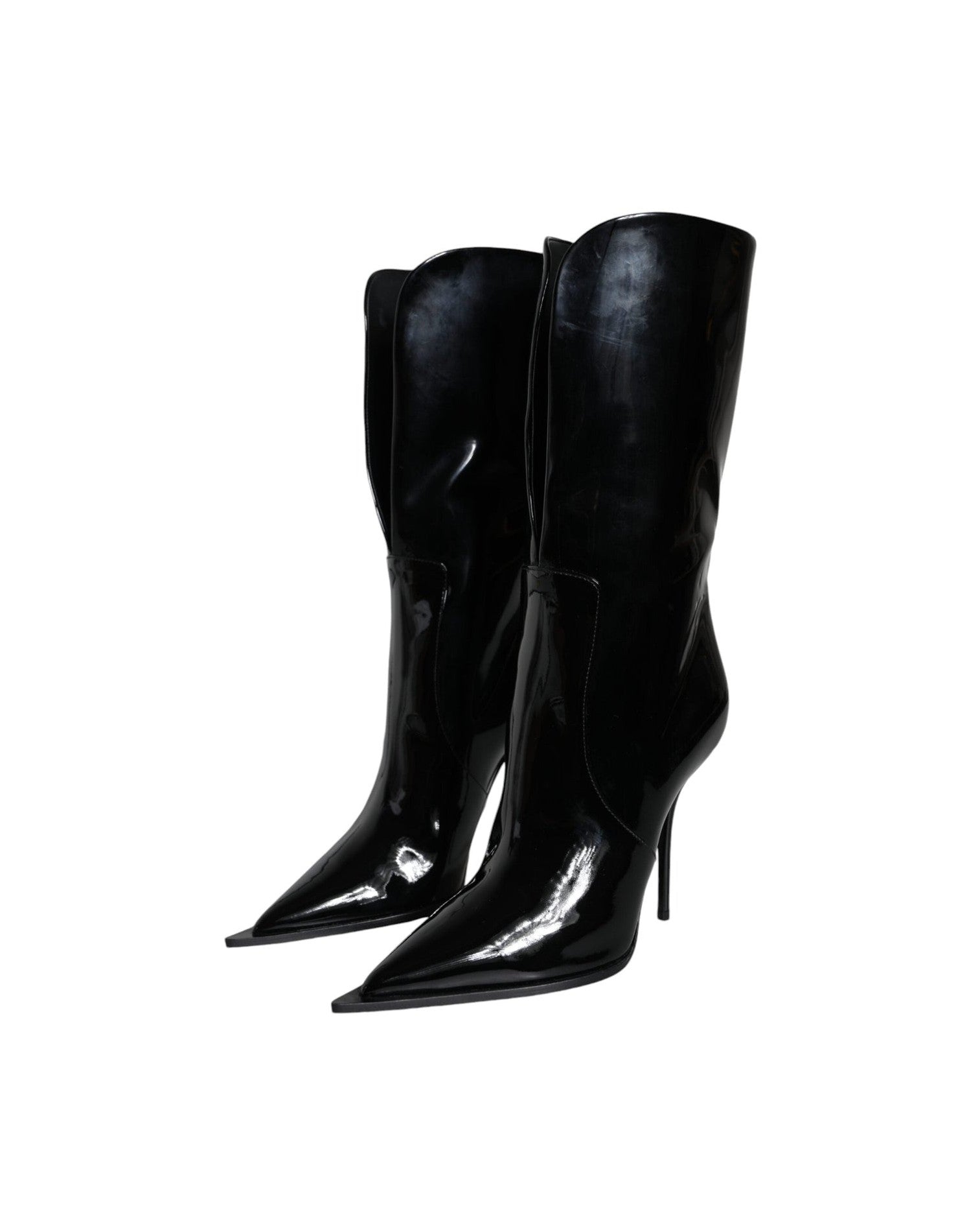 Dolce & Gabbana Black Patent Leather Mid Calf Boots Shoes Boots