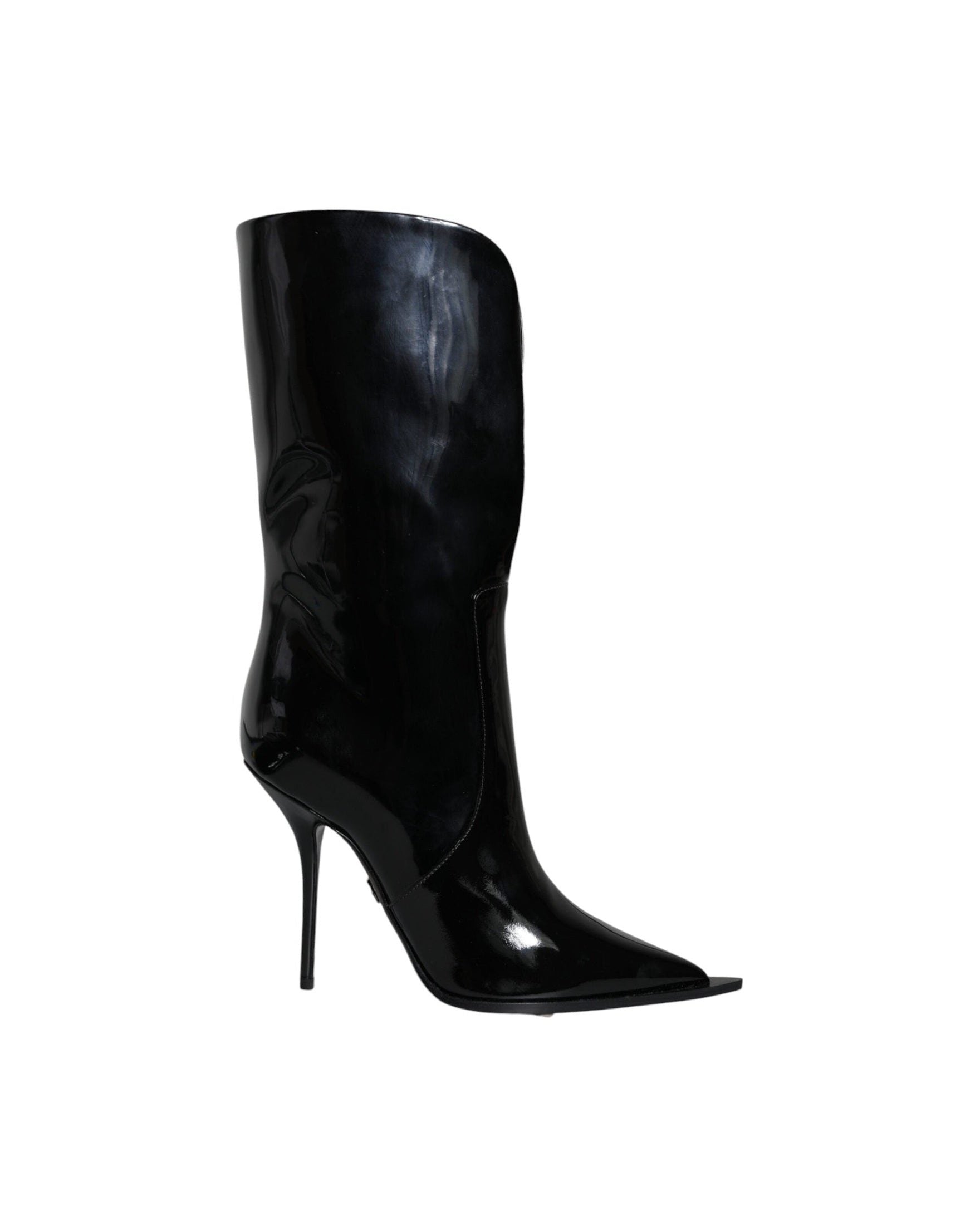 Dolce & Gabbana Black Patent Leather Mid Calf Boots Shoes Glam Steals