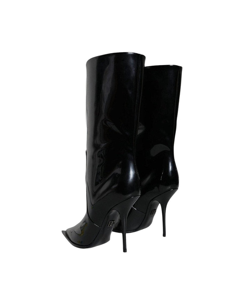 Dolce & Gabbana Black Patent Leather Mid Calf Boots Shoes Glam Steals