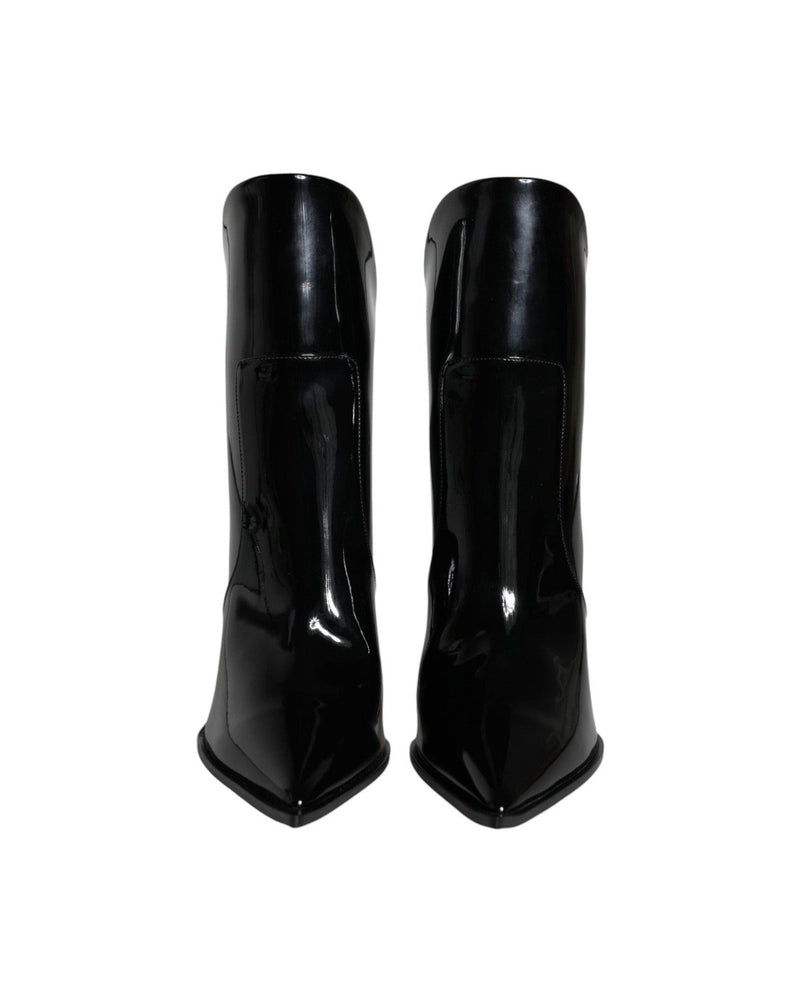 Dolce & Gabbana Black Patent Leather Pointed Ankle Boots Shoes Glam Steals
