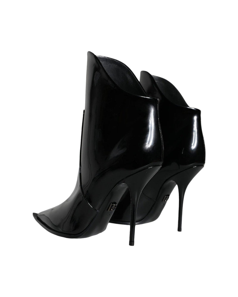 Dolce & Gabbana Black Patent Leather Pointed Ankle Boots Shoes Glam Steals