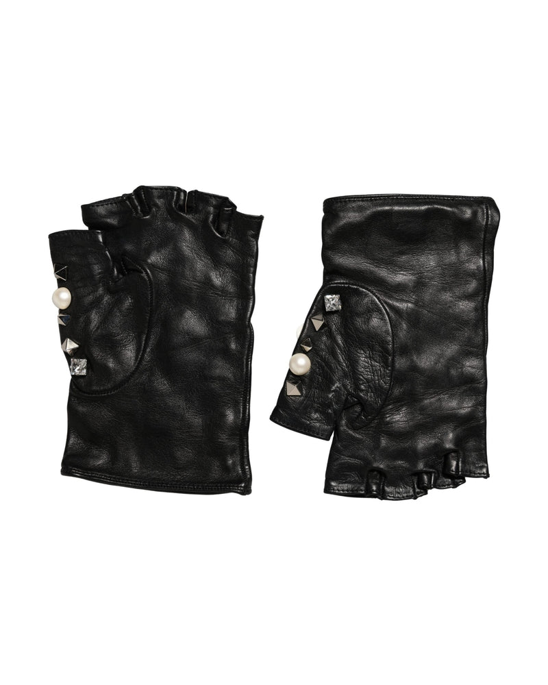 Dolce & Gabbana Black Pearl Embellished Wrist Length Gloves 