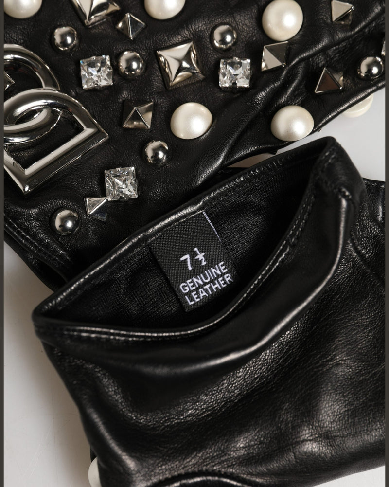 Dolce & Gabbana Black Pearl Embellished Wrist Length Gloves 