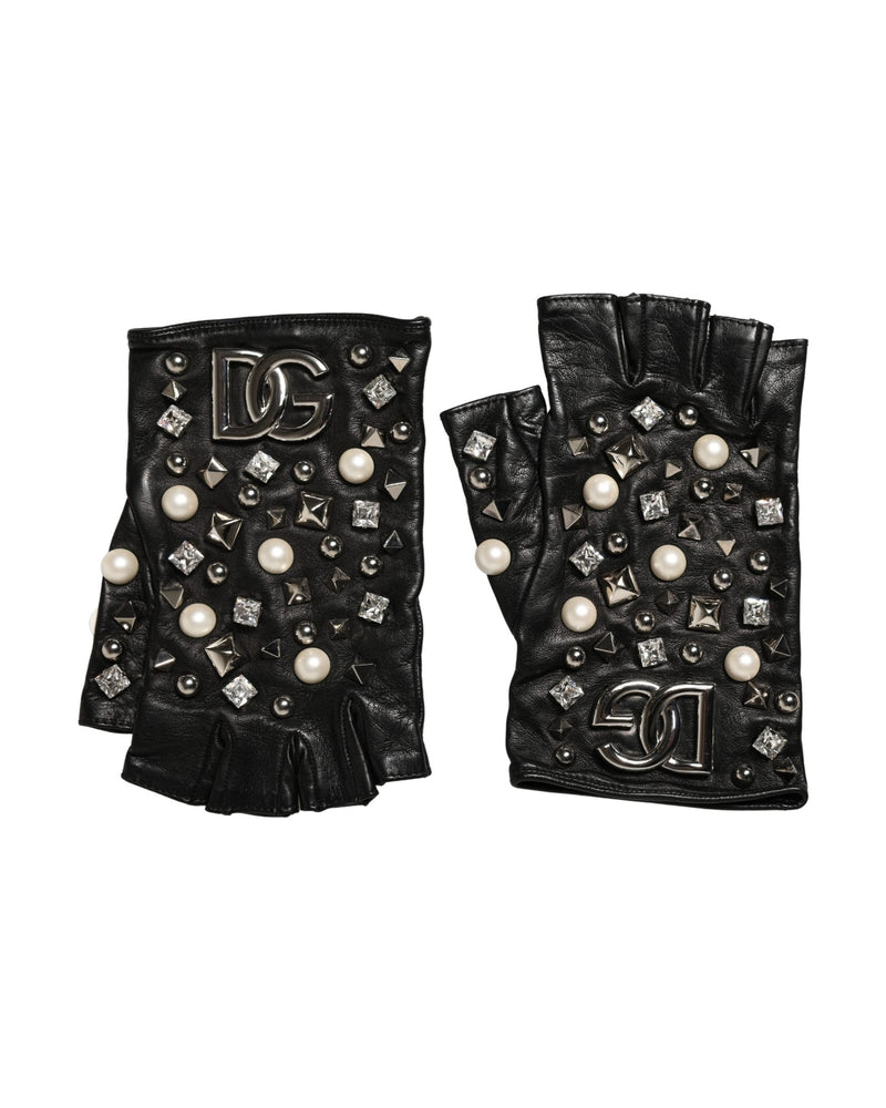 Dolce & Gabbana Black Pearl Embellished Wrist Length Gloves 