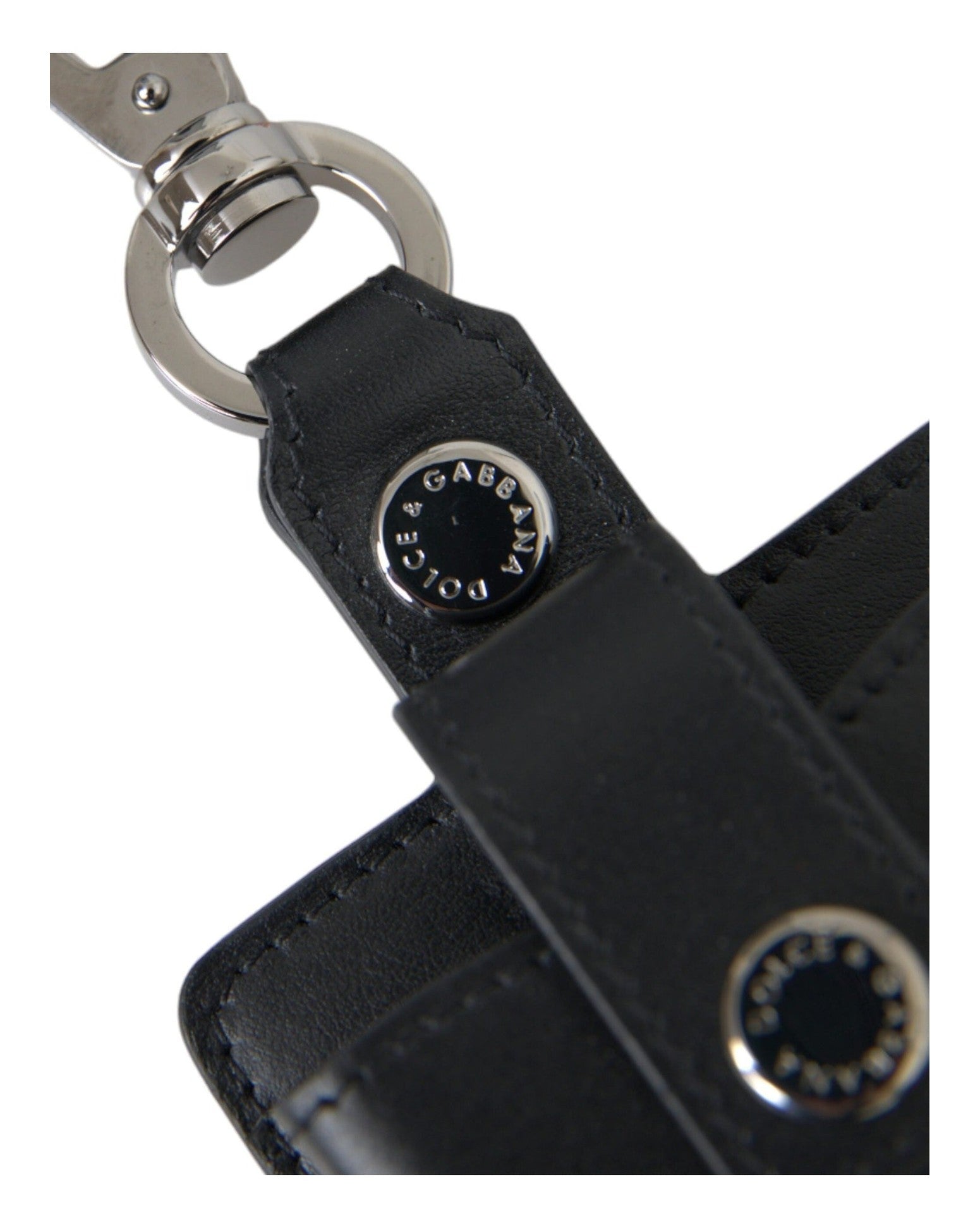 Dolce & Gabbana Plain Leather Metal Airpods Black Silver Case Glam Steals