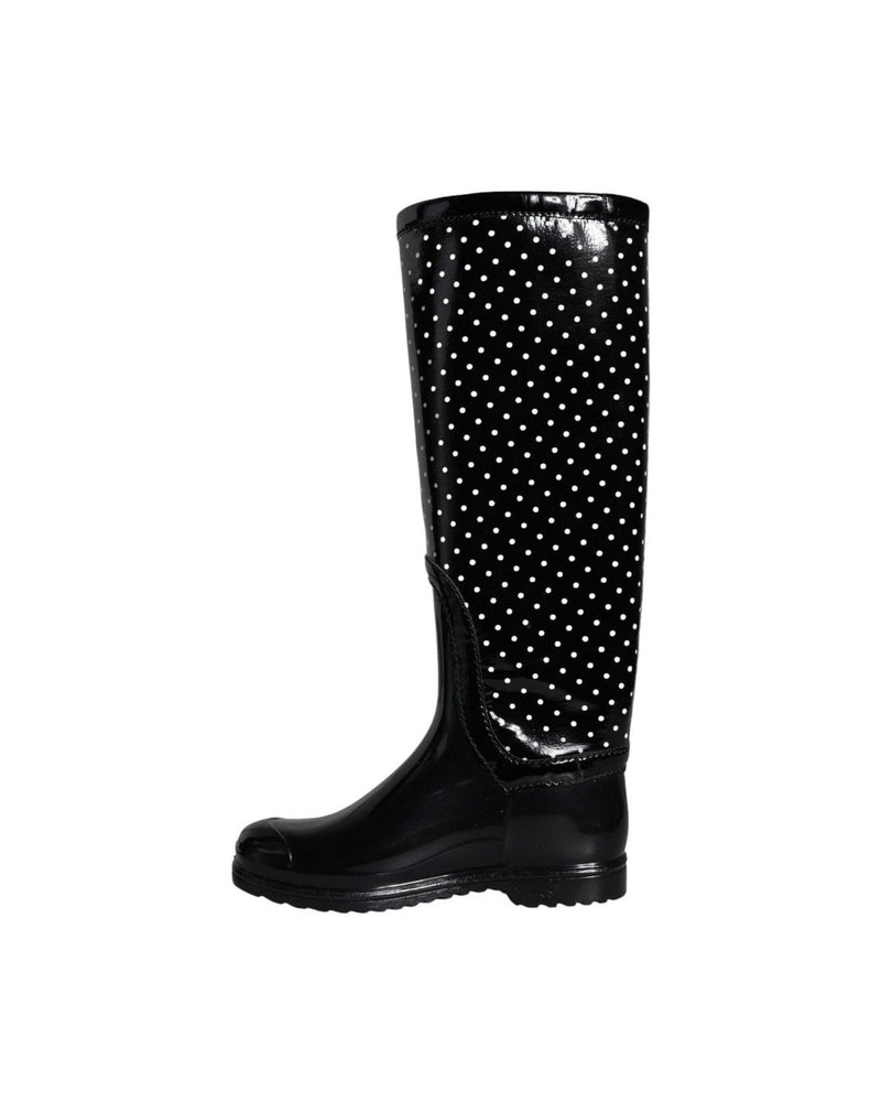 Dolce & Gabbana Black Polka Dot Rubber Knee High Boots Shoes Boots