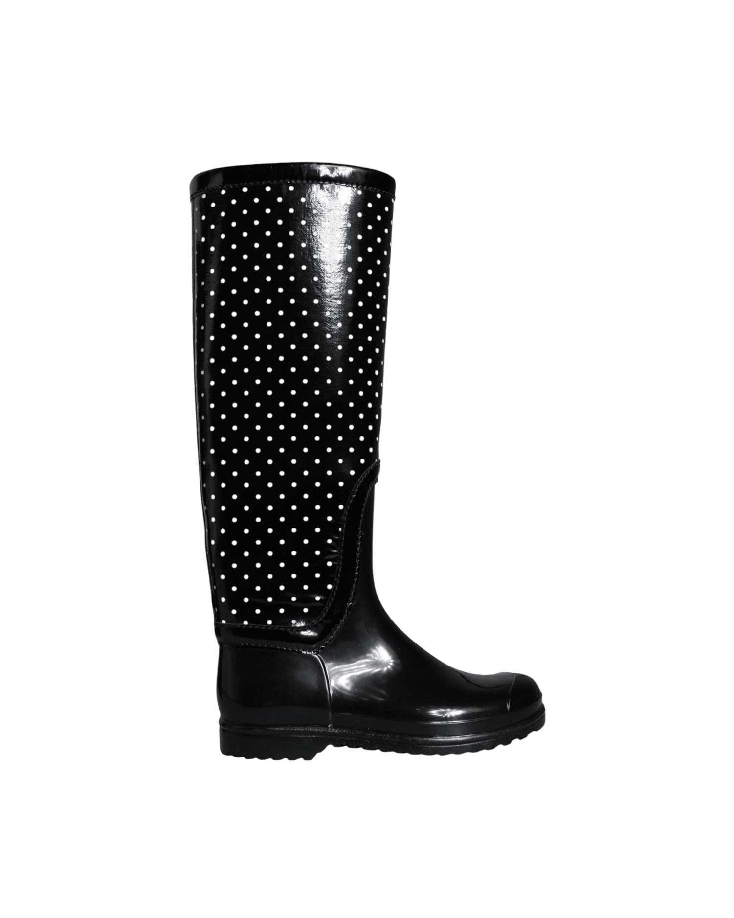 Dolce & Gabbana Black Polka Dot Rubber Knee High Boots Shoes Boots