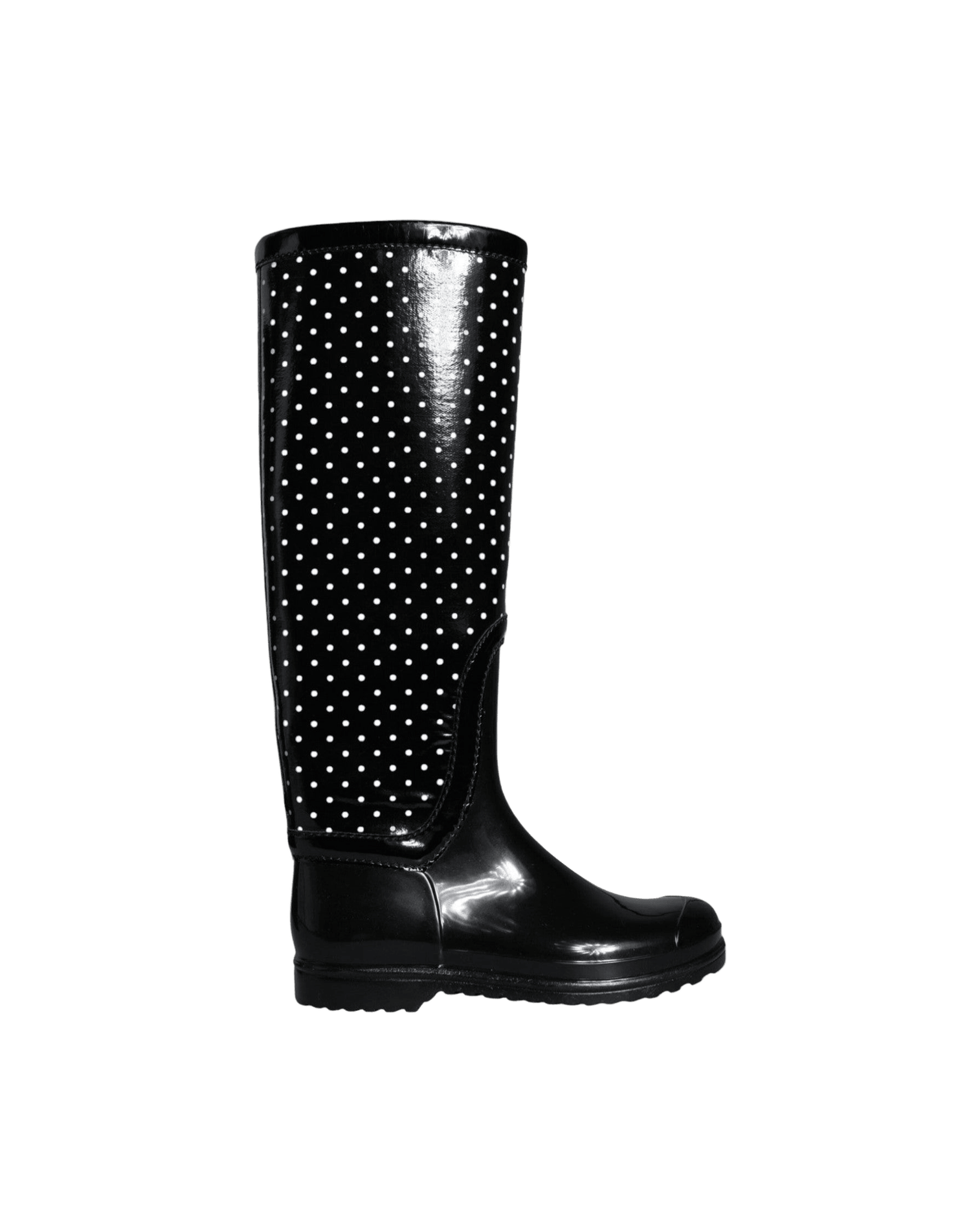 Dolce & Gabbana Black Polka Dot Rubber Knee High Boots Shoes Glam Steals