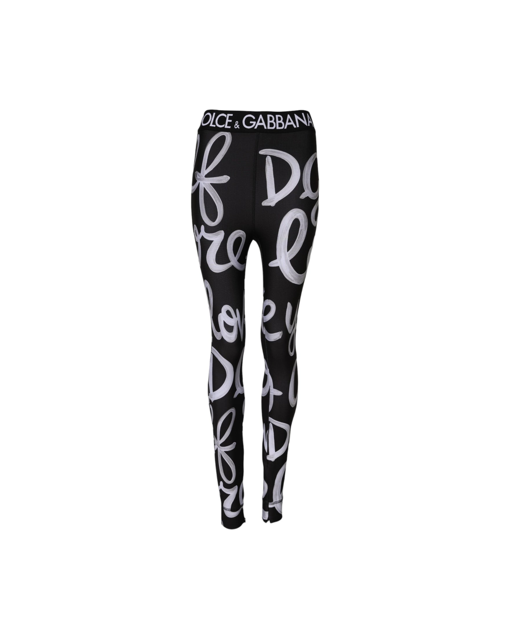Dolce & Gabbana Black Polyester Logo Print Mid Waisted Pant Glam Steals