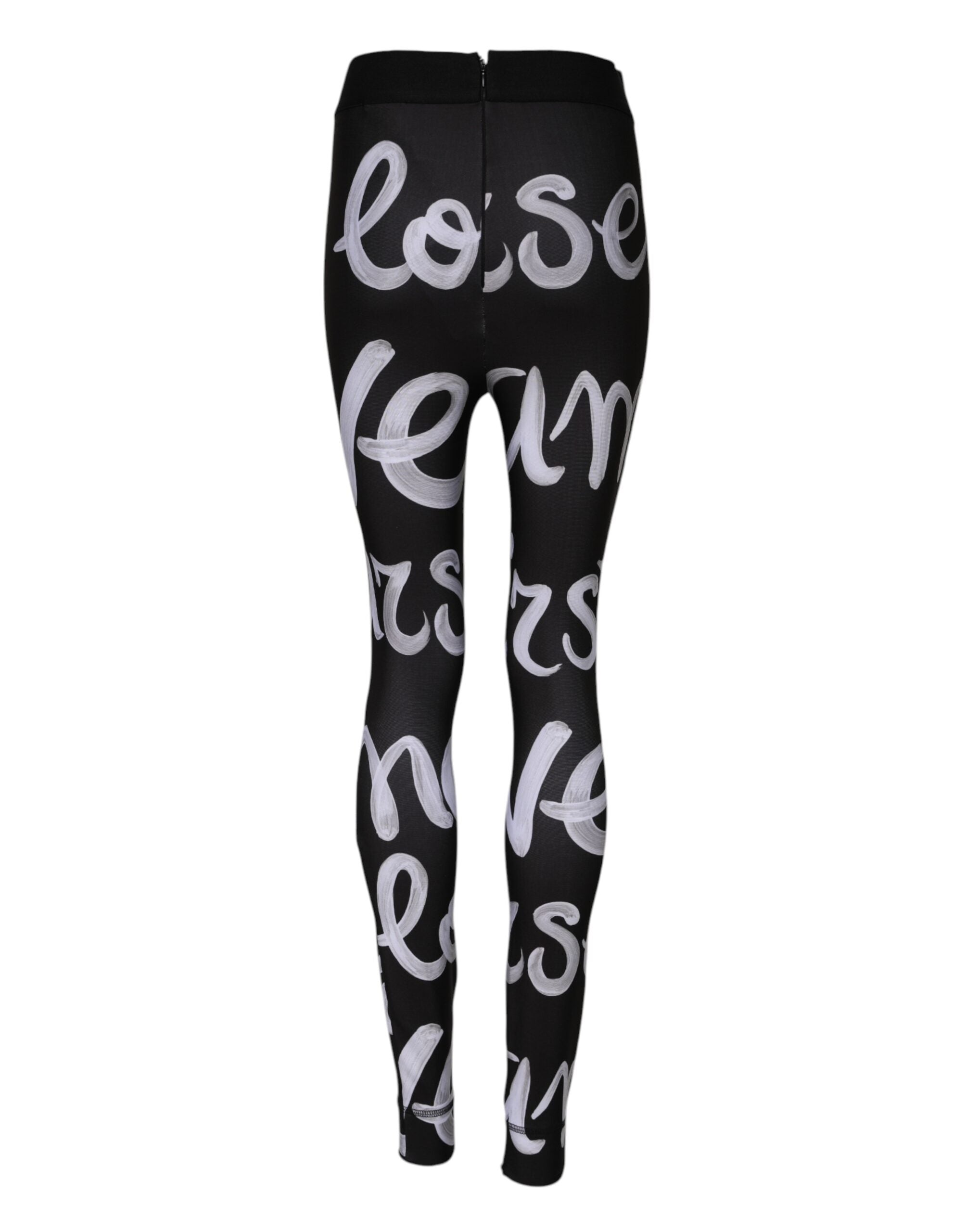 Dolce & Gabbana Black Polyester Logo Print Mid Waisted Pant Glam Steals