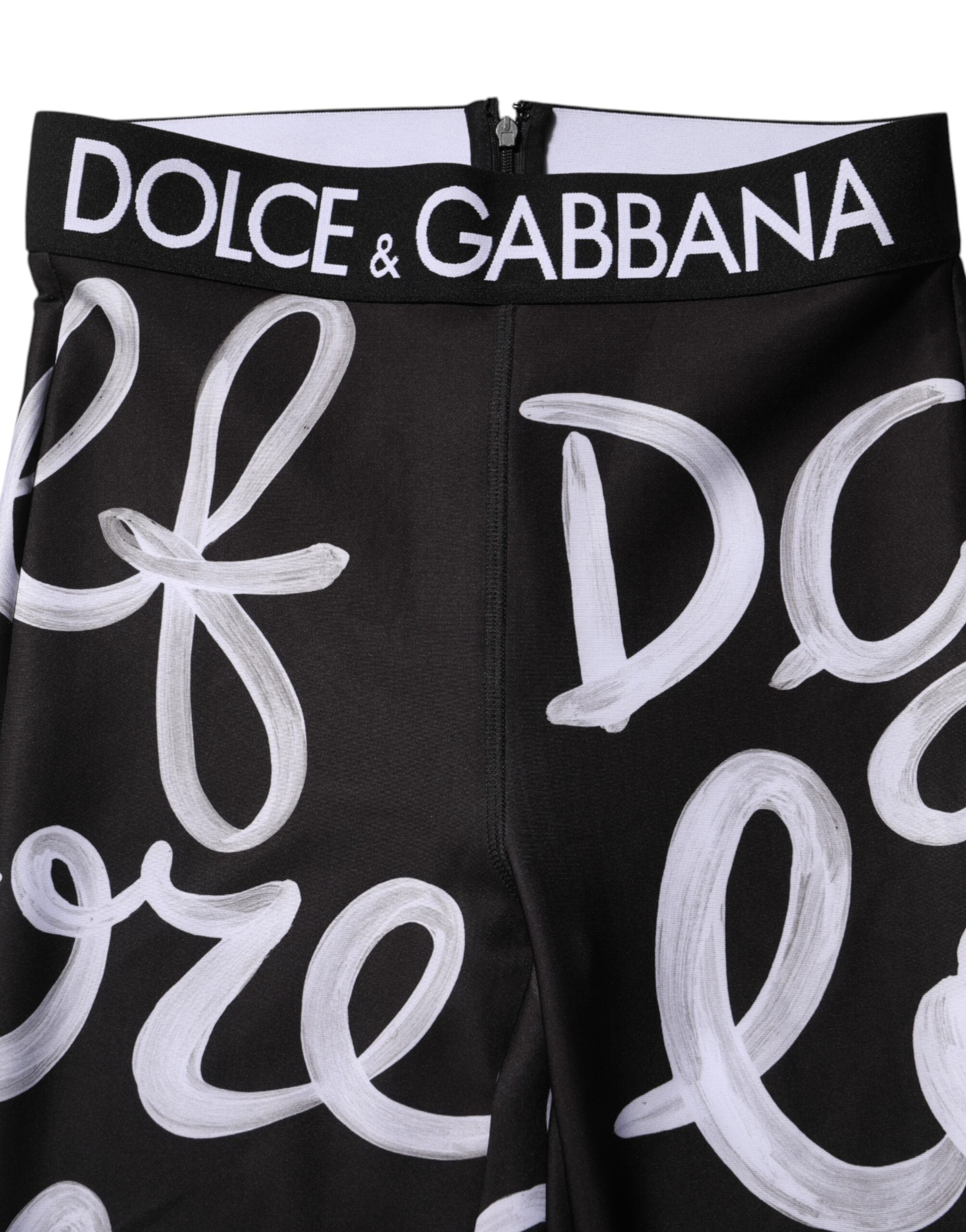 Dolce & Gabbana Black Polyester Logo Print Mid Waisted Pant Glam Steals