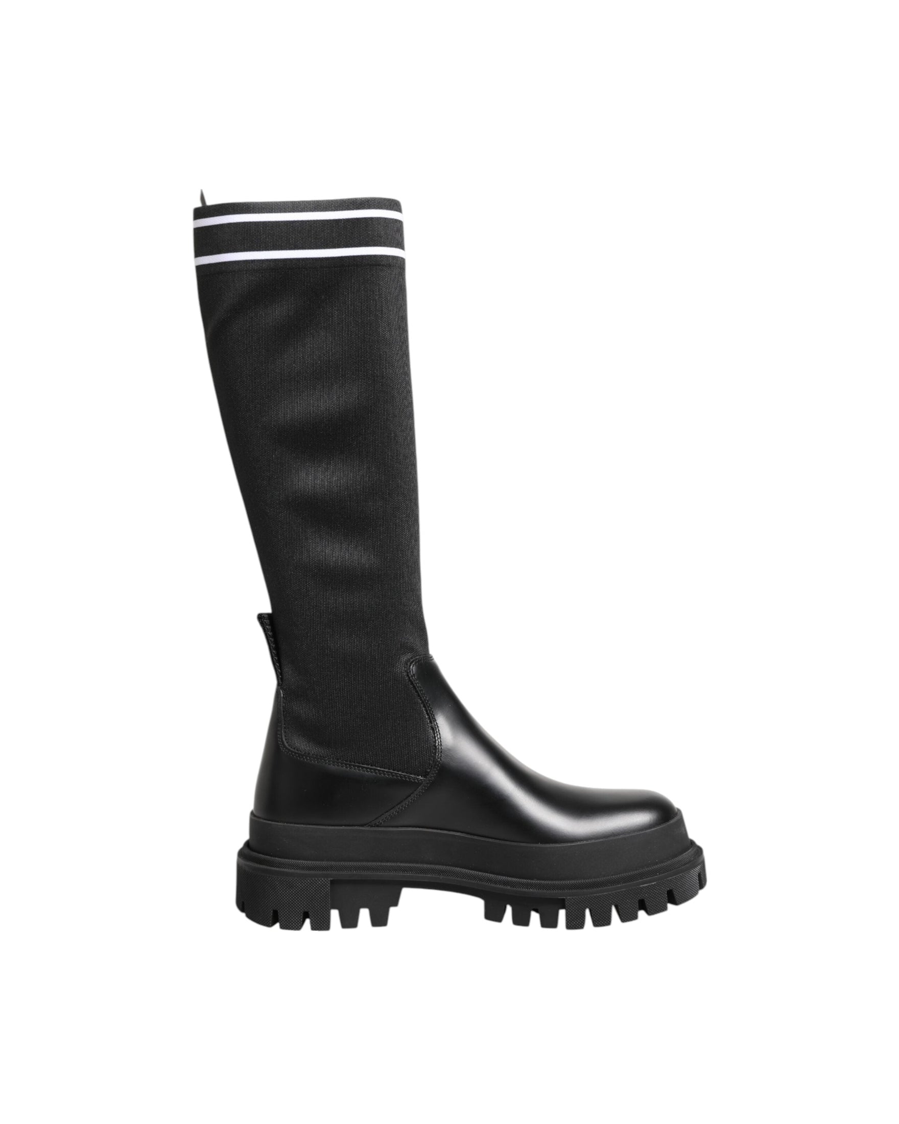 Dolce & Gabbana Black Polyester White Socks High Boots Shoes Glam Steals