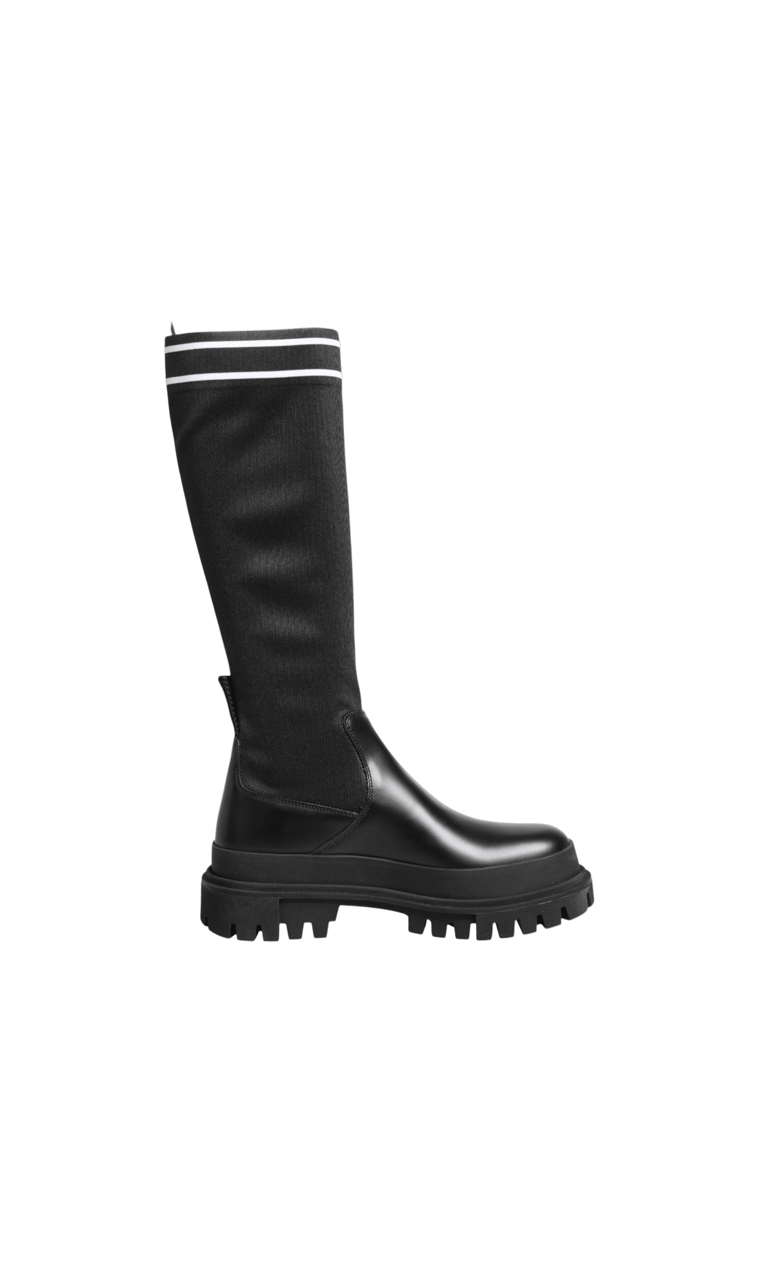 Dolce & Gabbana Black Polyester White Socks High Boots Shoes Glam Steals