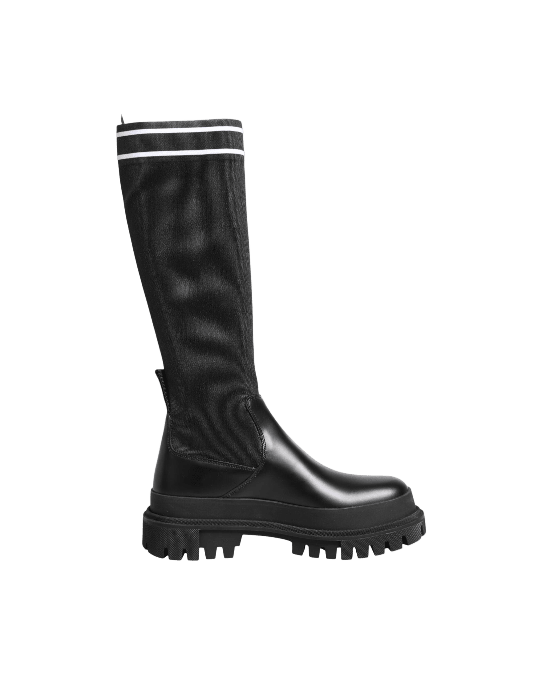 Dolce & Gabbana Black Polyester White Socks High Boots Shoes Glam Steals