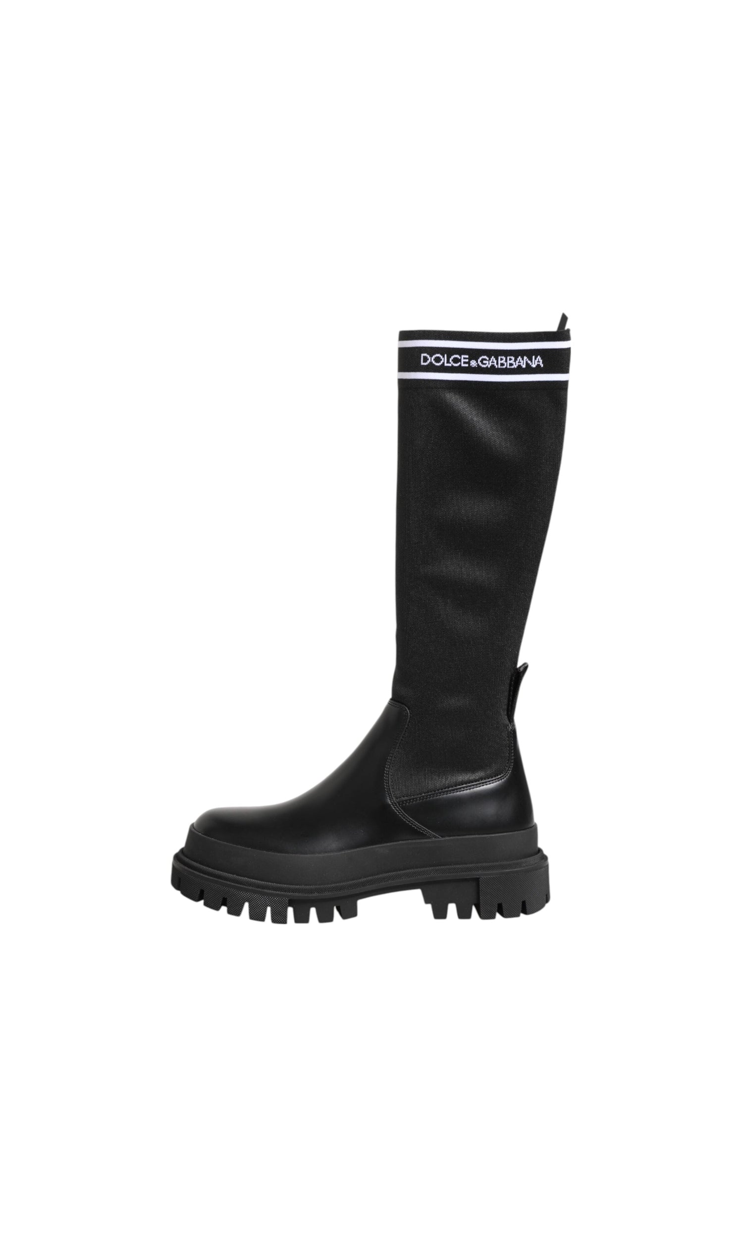 Dolce & Gabbana Black Polyester White Socks High Boots Shoes Glam Steals