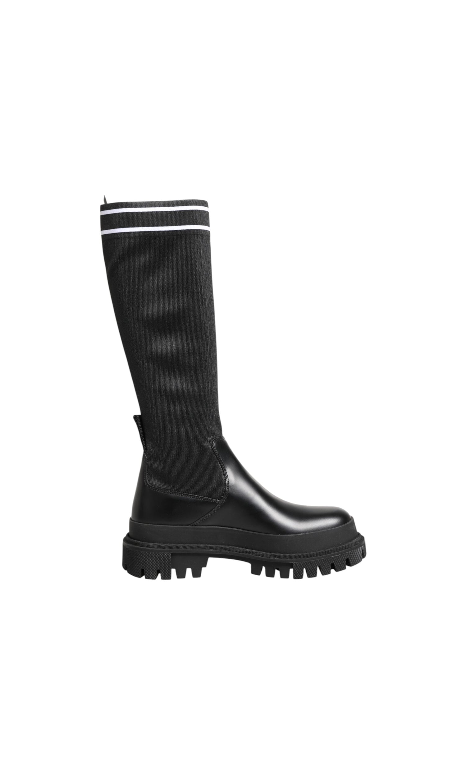 Dolce & Gabbana Black Polyester White Socks High Boots Shoes Glam Steals