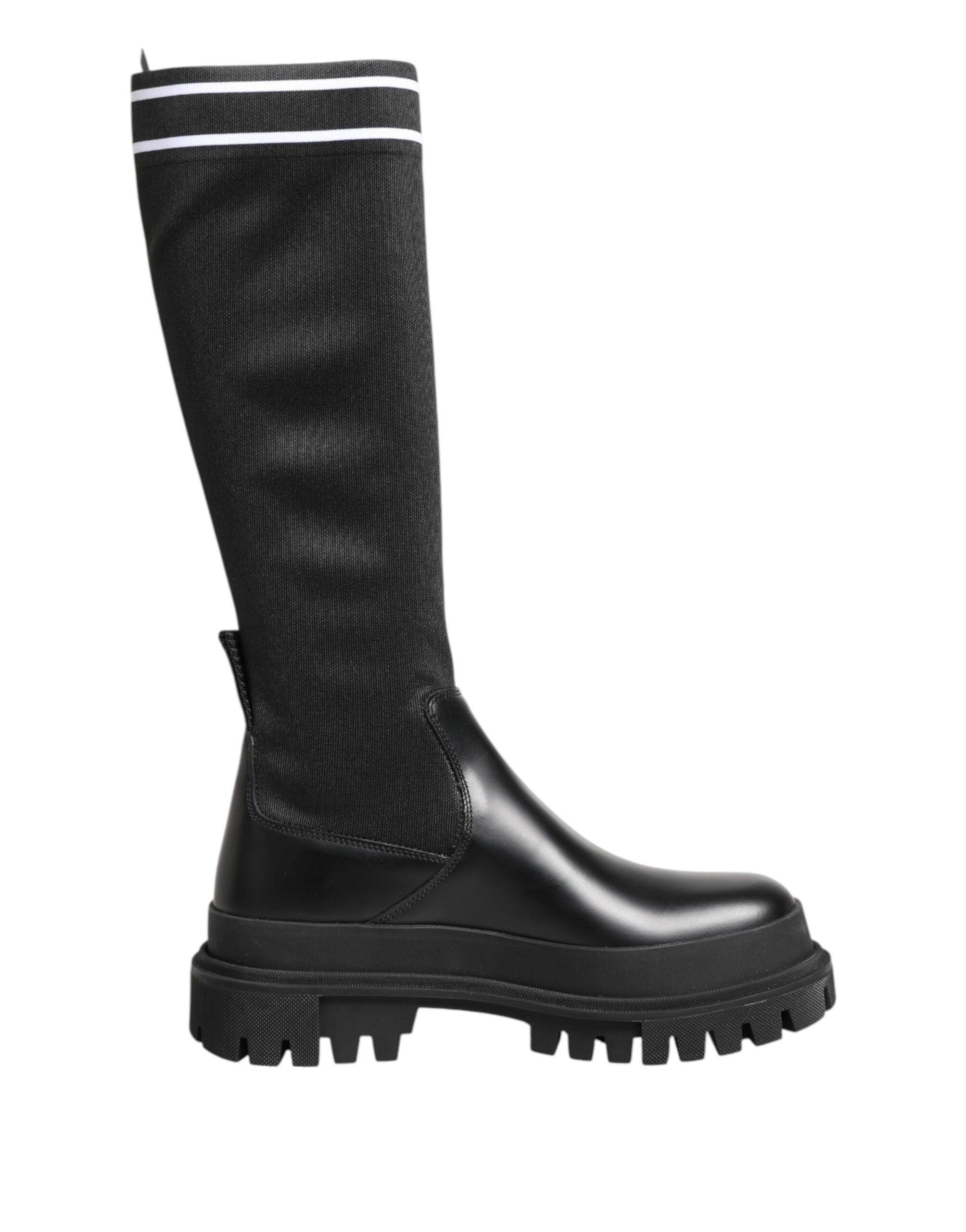 Dolce & Gabbana Black Polyester White Socks High Boots Shoes Glam Steals