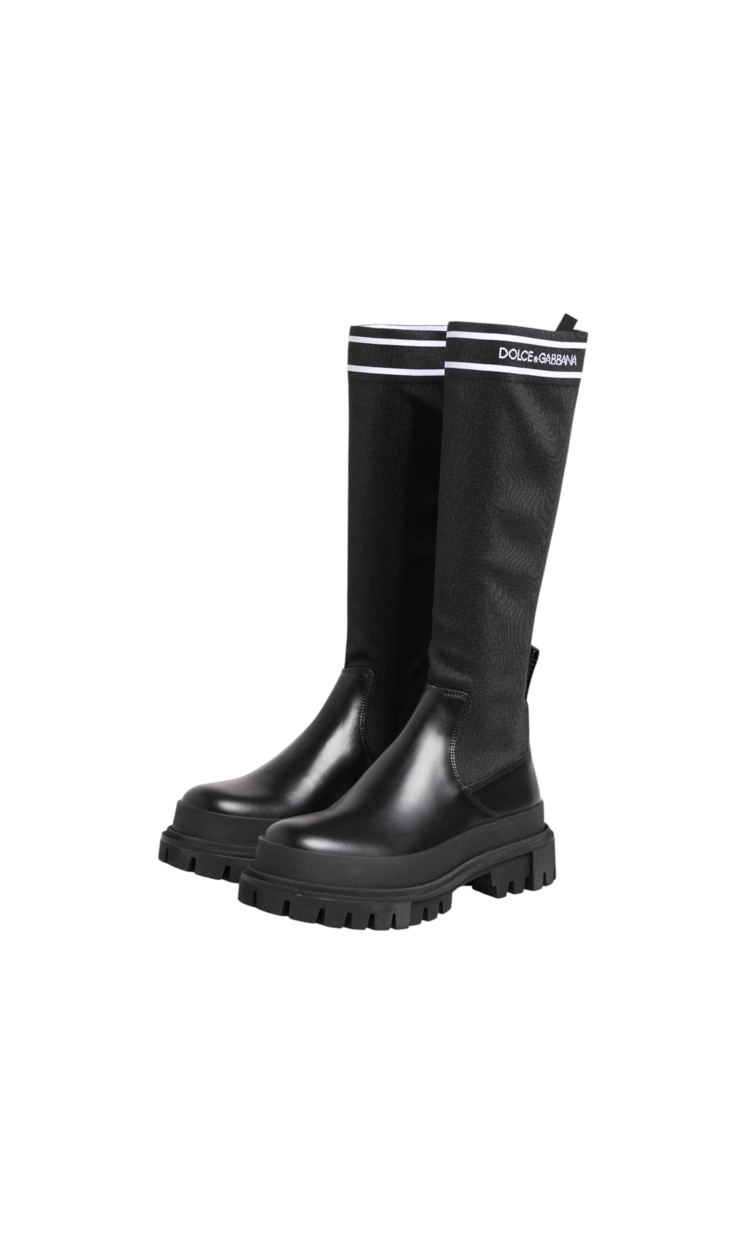 Dolce & Gabbana Black Polyester White Socks High Boots Shoes Glam Steals
