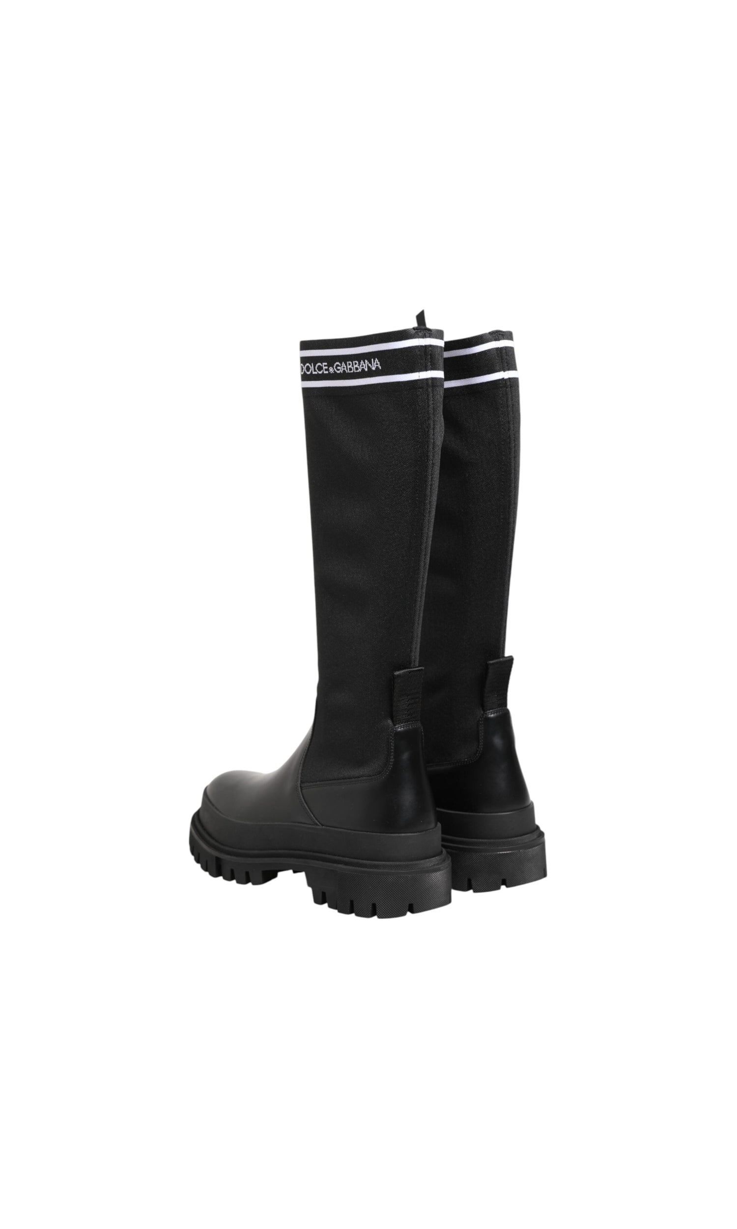 Dolce & Gabbana Black Polyester White Socks High Boots Shoes Glam Steals