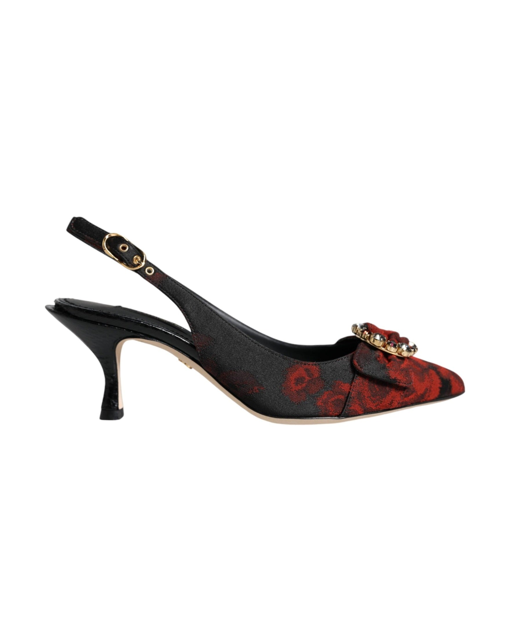 Dolce & Gabbana Black Red Floral Crystal Heel Slingback Shoes Glam Steals