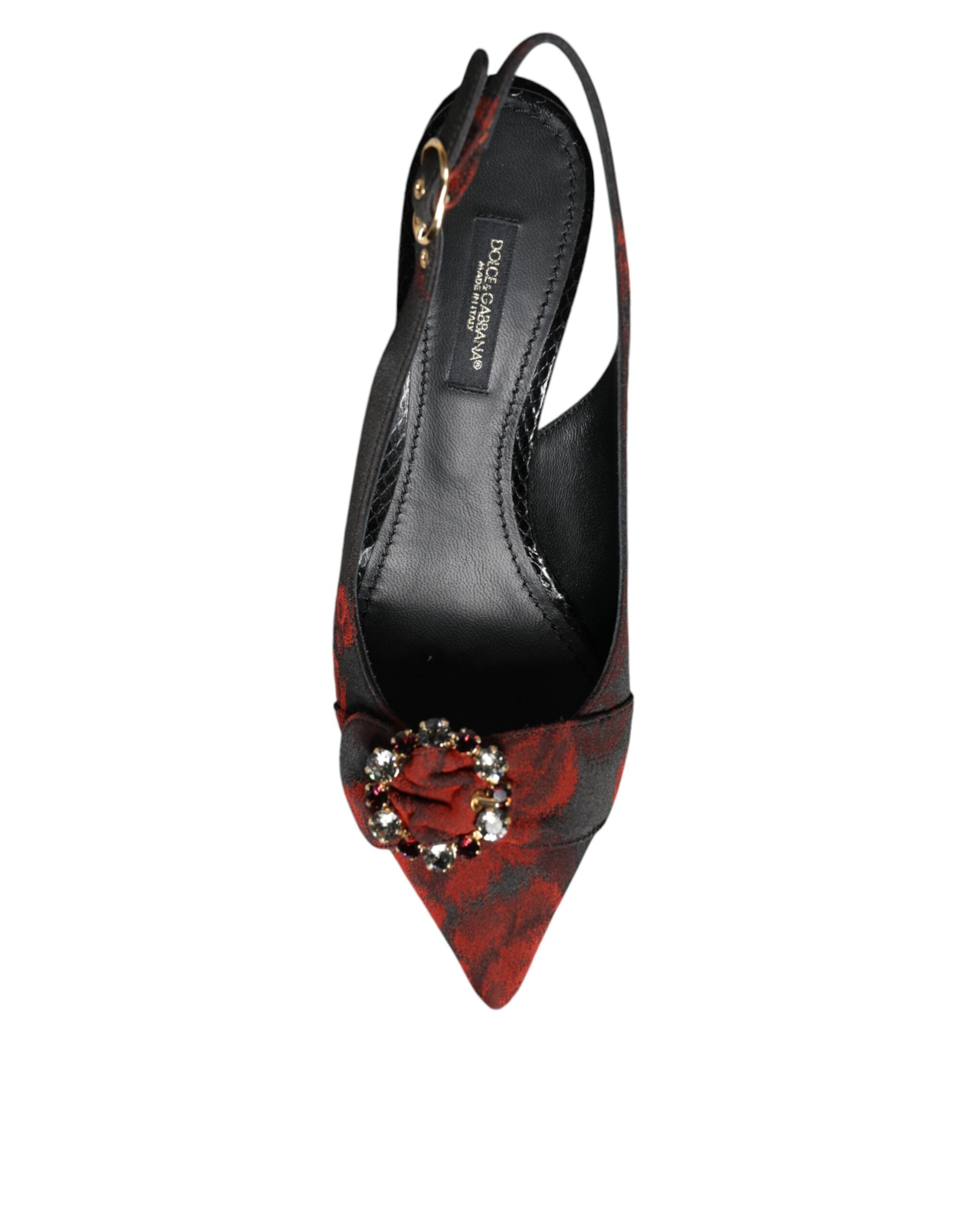 Dolce & Gabbana Black Red Floral Crystal Heel Slingback Shoes Glam Steals