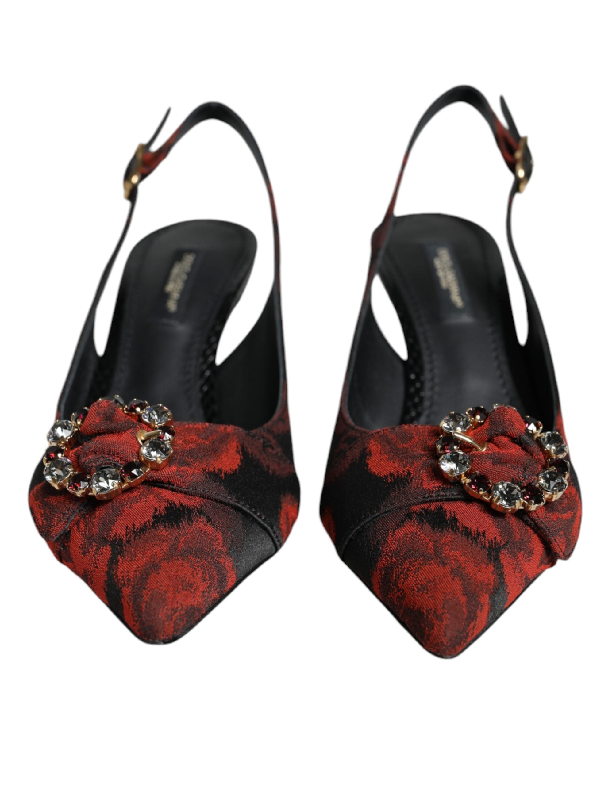 Dolce & Gabbana Black Red Floral Crystal Heel Slingback Shoes Glam Steals