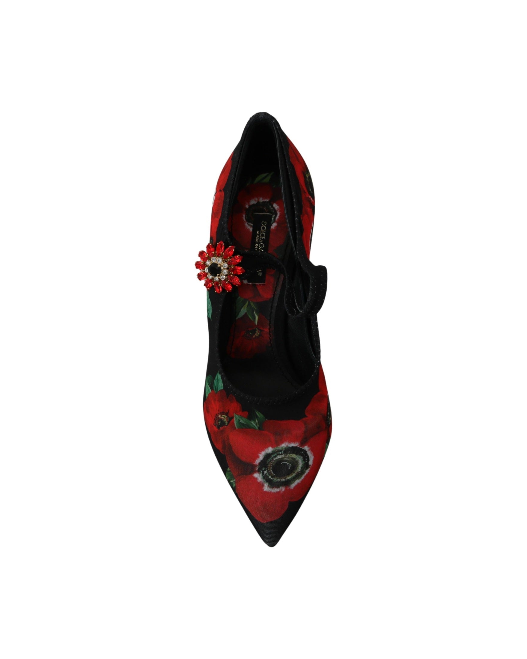 Dolce & Gabbana Black Red Floral Mary Janes Pumps Shoes Heels