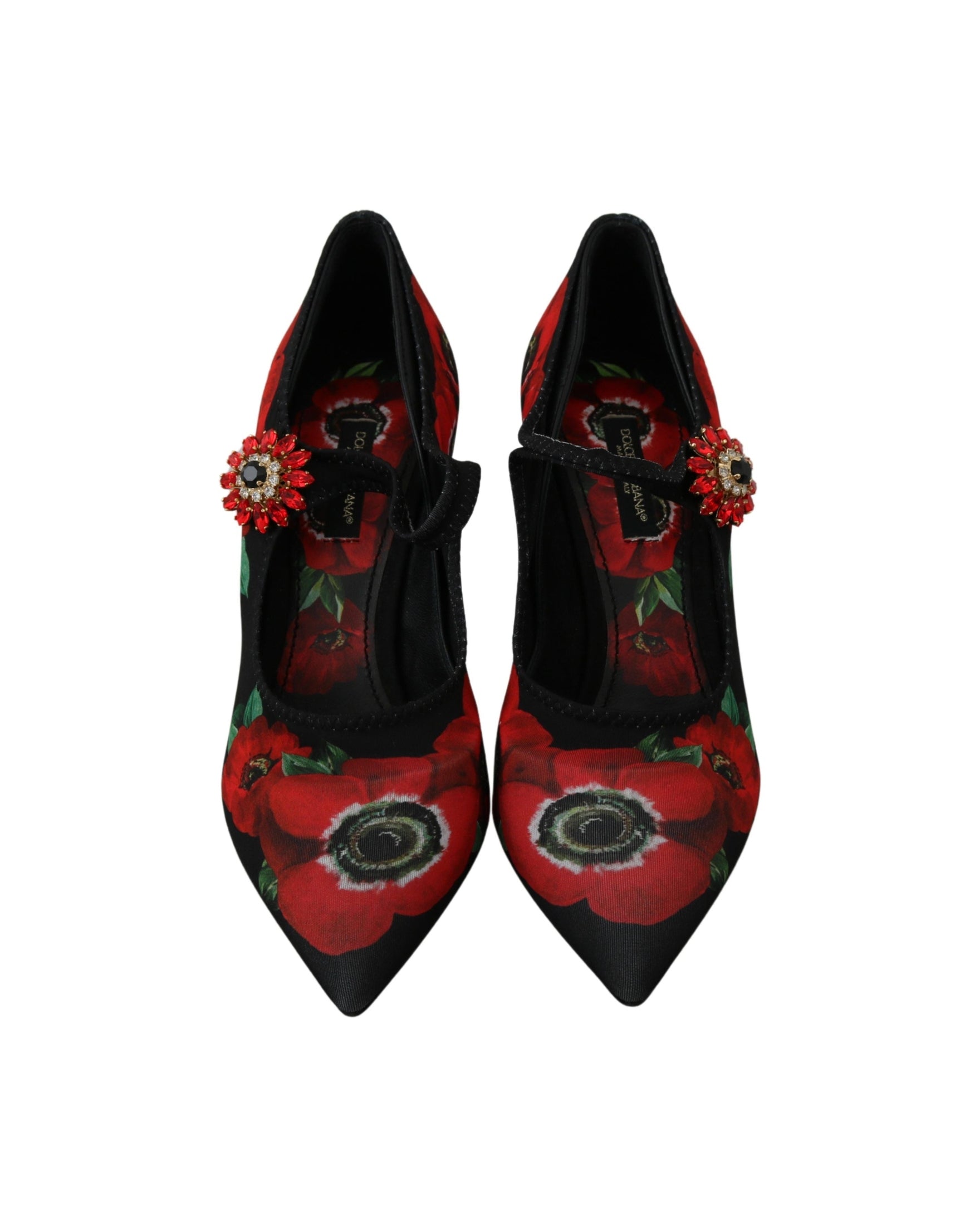 Dolce & Gabbana Black Red Floral Mary Janes Pumps Shoes Heels
