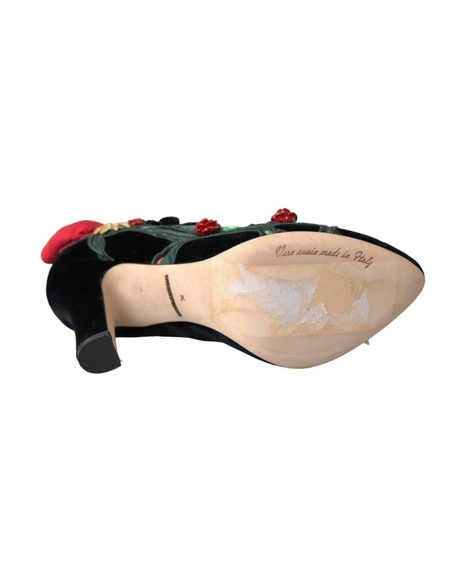 Dolce & Gabbana Black Roses Crystal Brooch Mary Jane Shoes Heels