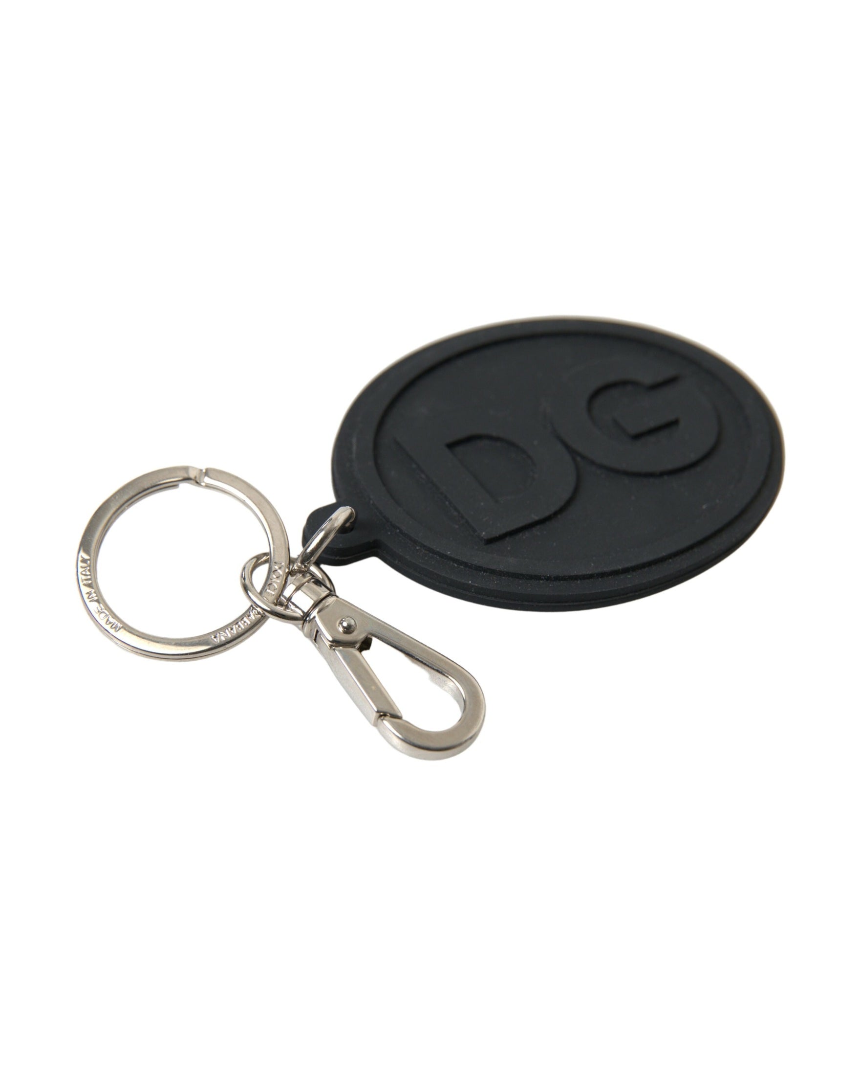 Dolce & Gabbana Black Rubber Dg Logo Silver Brass Metal Keychain Glam Steals