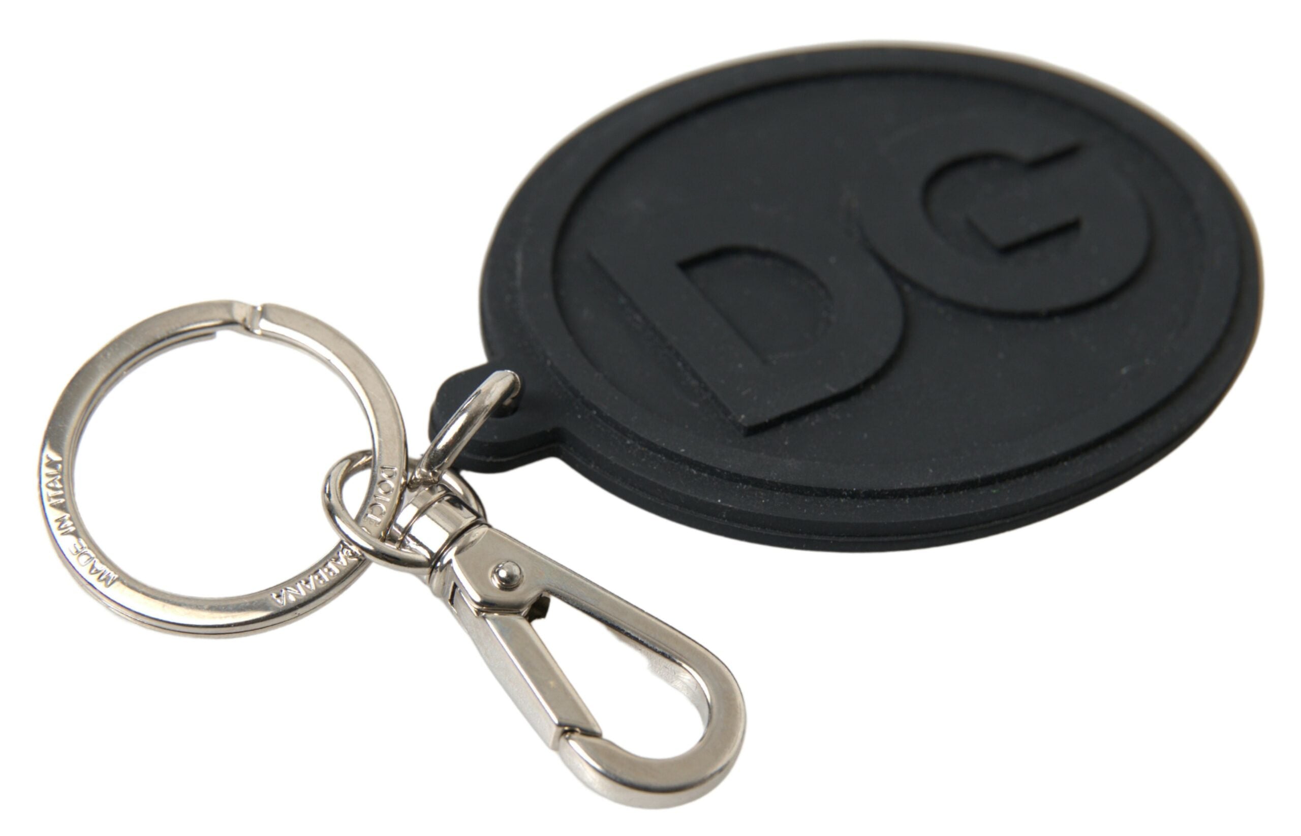 Dolce & Gabbana Black Rubber Dg Logo Silver Brass Metal Keychain Glam Steals