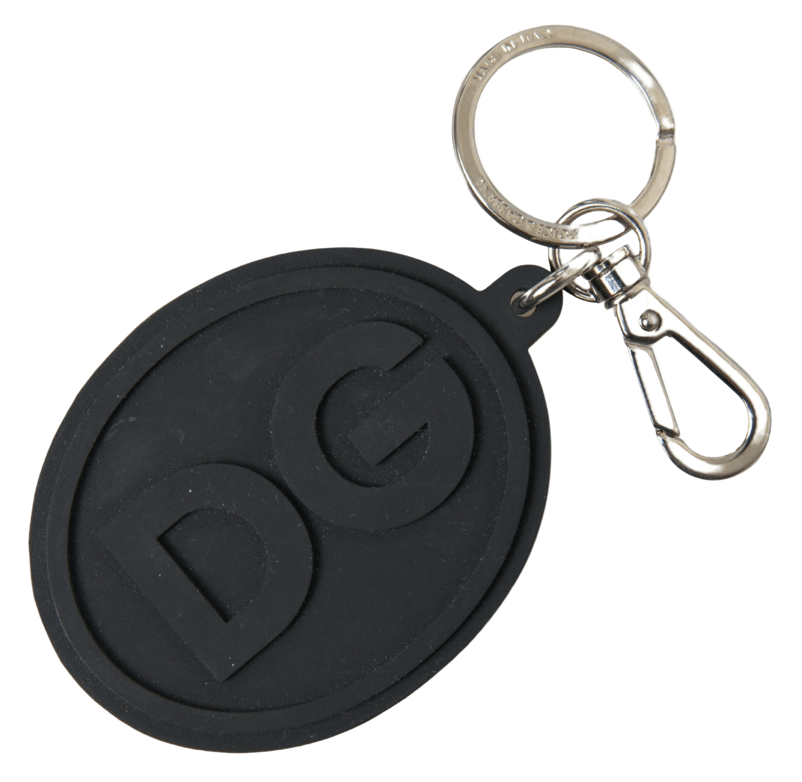 Dolce & Gabbana Black Rubber Dg Logo Silver Brass Metal Keychain Glam Steals