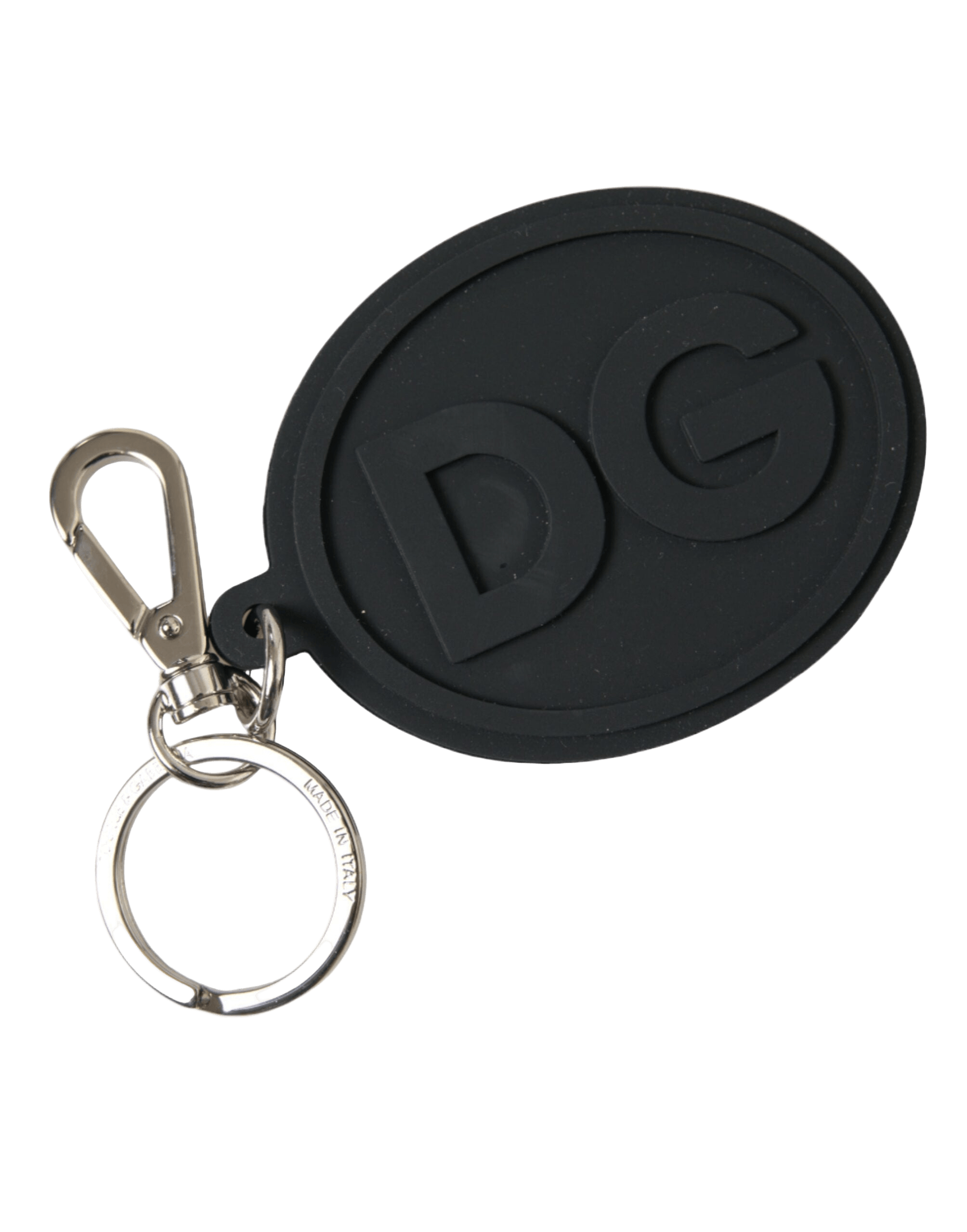 Dolce & Gabbana Black Rubber Dg Logo Silver Brass Metal Keyring Keychain Glam Steals