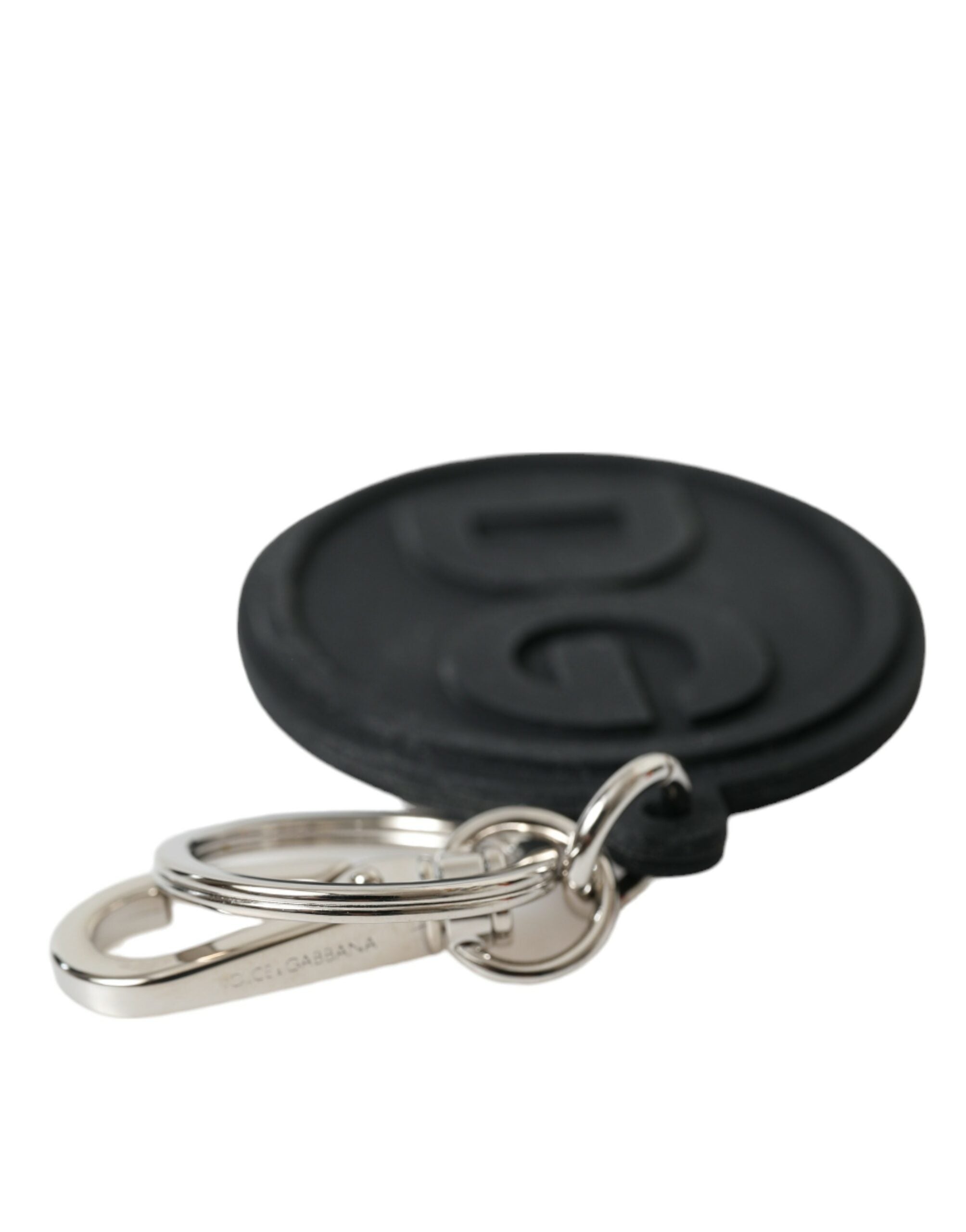 Dolce & Gabbana Black Rubber Dg Logo Silver Brass Metal Keyring Keychain Glam Steals