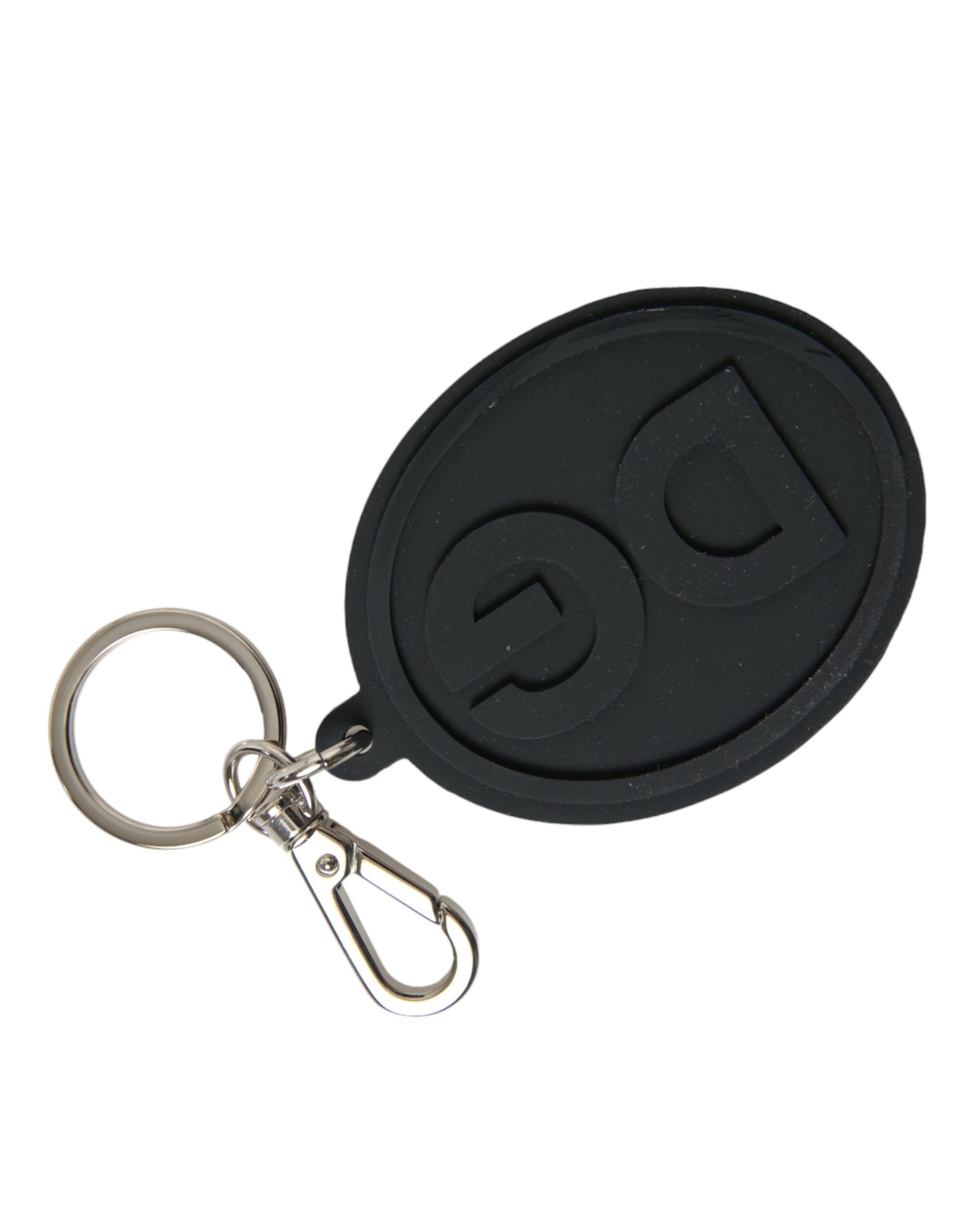 Dolce & Gabbana Black Rubber Dg Logo Silver Brass Metal Keyring Keychain Glam Steals