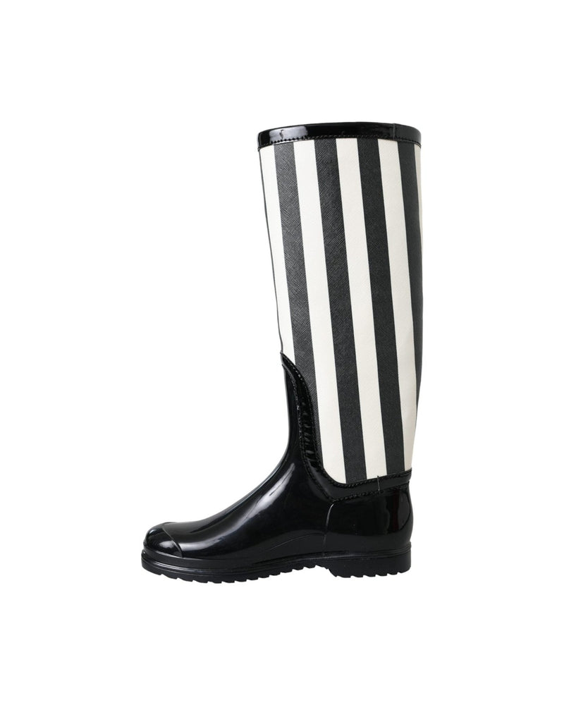 Dolce & Gabbana Black Rubber Knee High Flat Boots Shoes Glam Steals