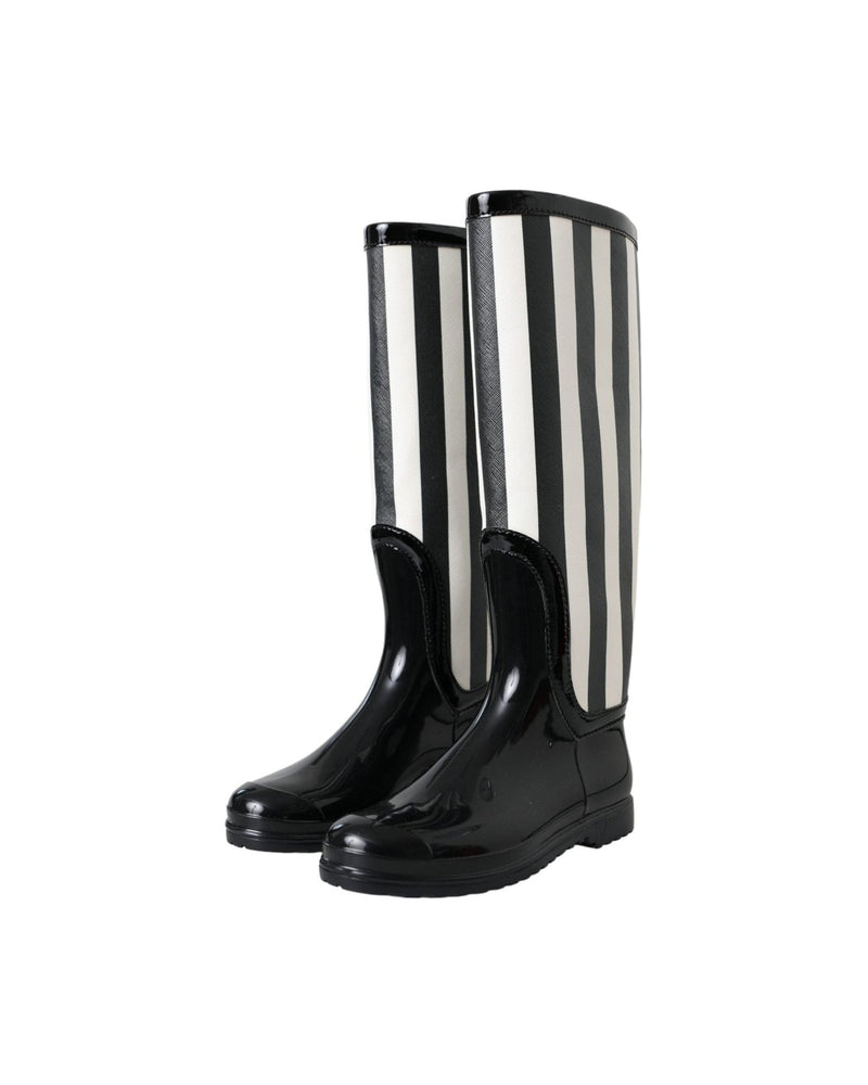 Dolce & Gabbana Black Rubber Knee High Flat Boots Shoes Glam Steals