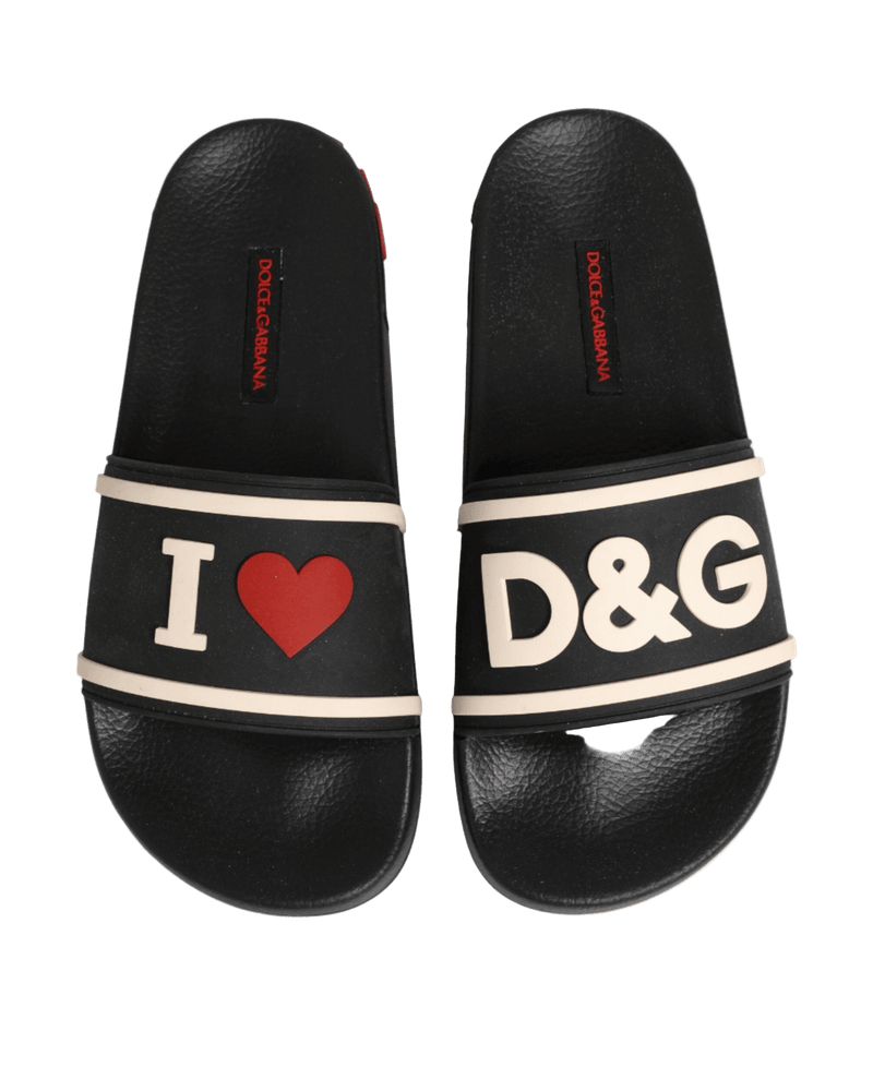 Dolce & Gabbana Black Rubber Slides Sandals Beachwear Shoes Glam Steals