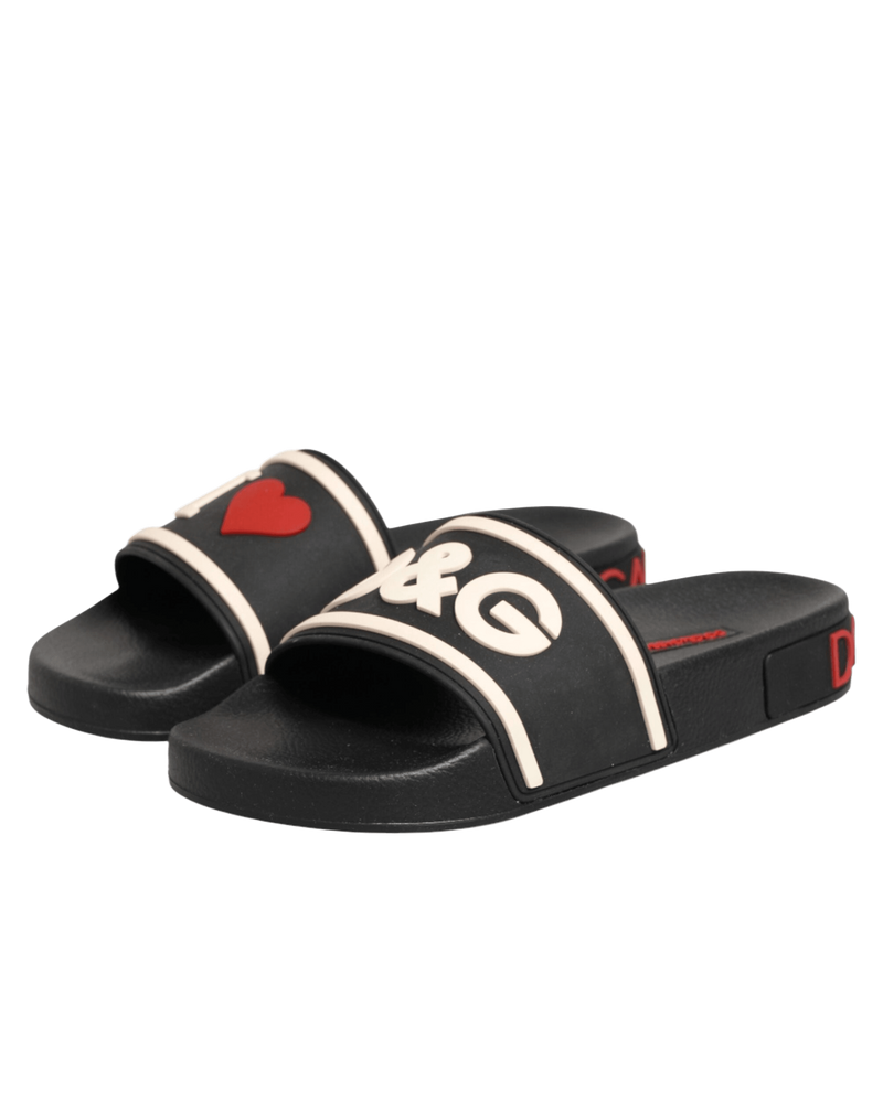 Dolce & Gabbana Black Rubber Slides Sandals Beachwear Shoes Glam Steals