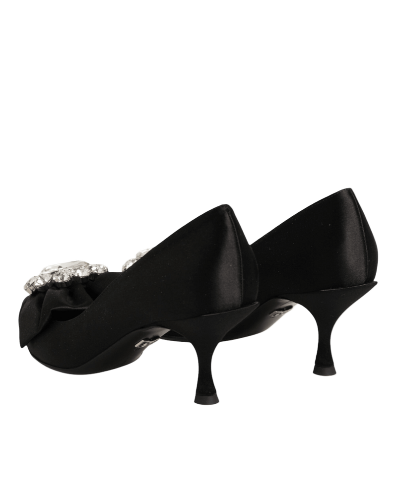 Dolce & Gabbana Black Satin Bow Crystal Embellishment Pumps Shoes Glam Steals